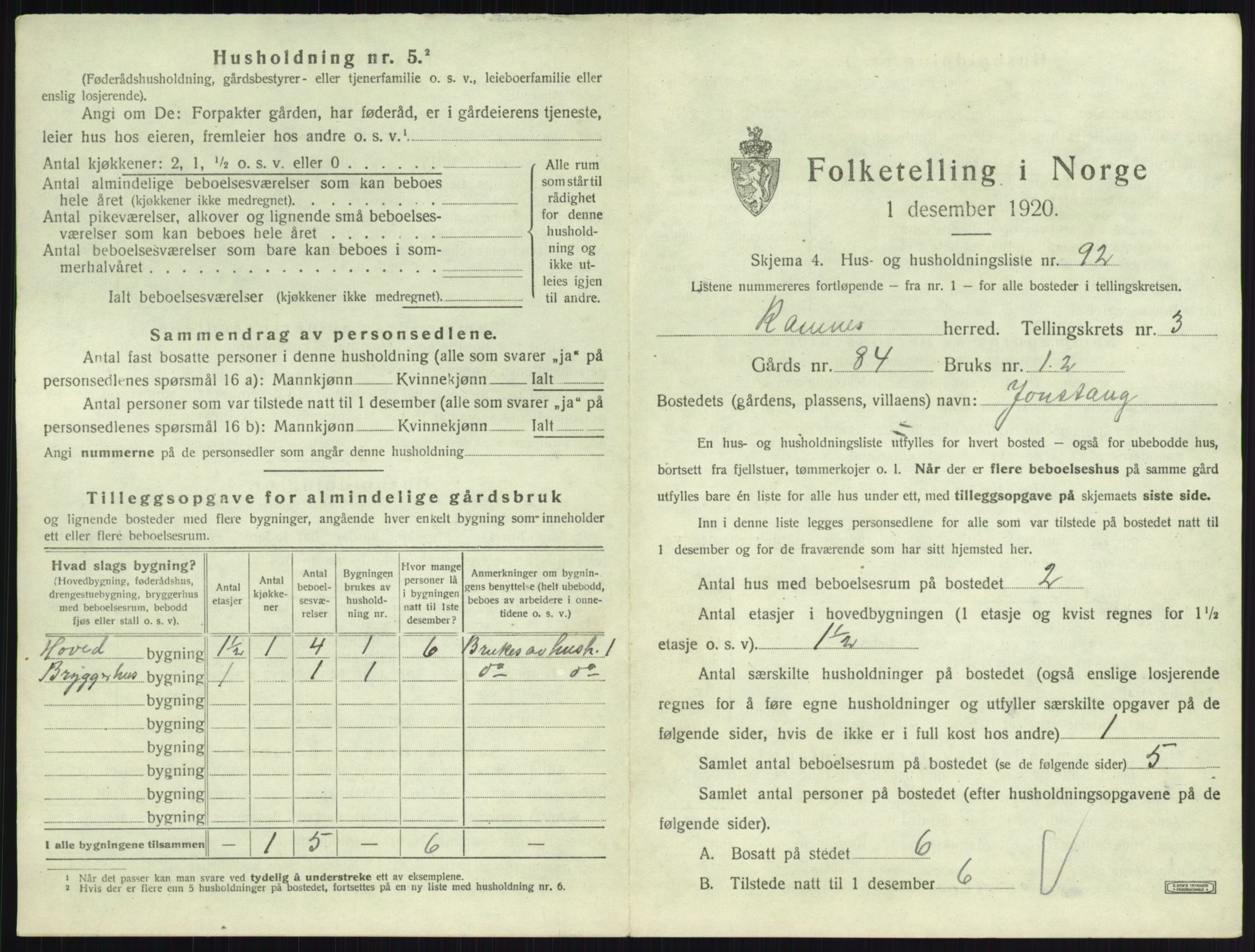 SAKO, 1920 census for Ramnes, 1920, p. 587