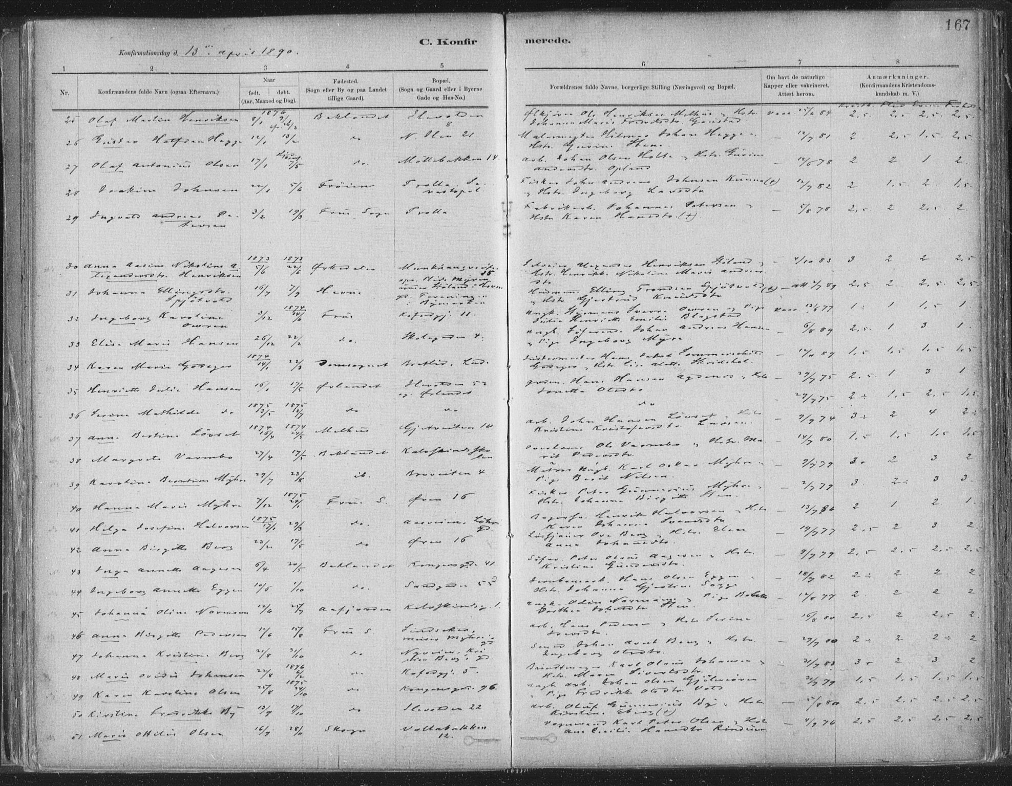 Ministerialprotokoller, klokkerbøker og fødselsregistre - Sør-Trøndelag, SAT/A-1456/603/L0162: Parish register (official) no. 603A01, 1879-1895, p. 167