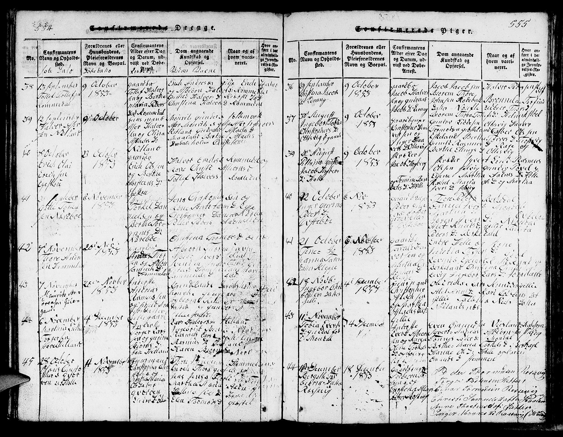 Strand sokneprestkontor, SAST/A-101828/H/Ha/Hab/L0002: Parish register (copy) no. B 2, 1816-1854, p. 554-555