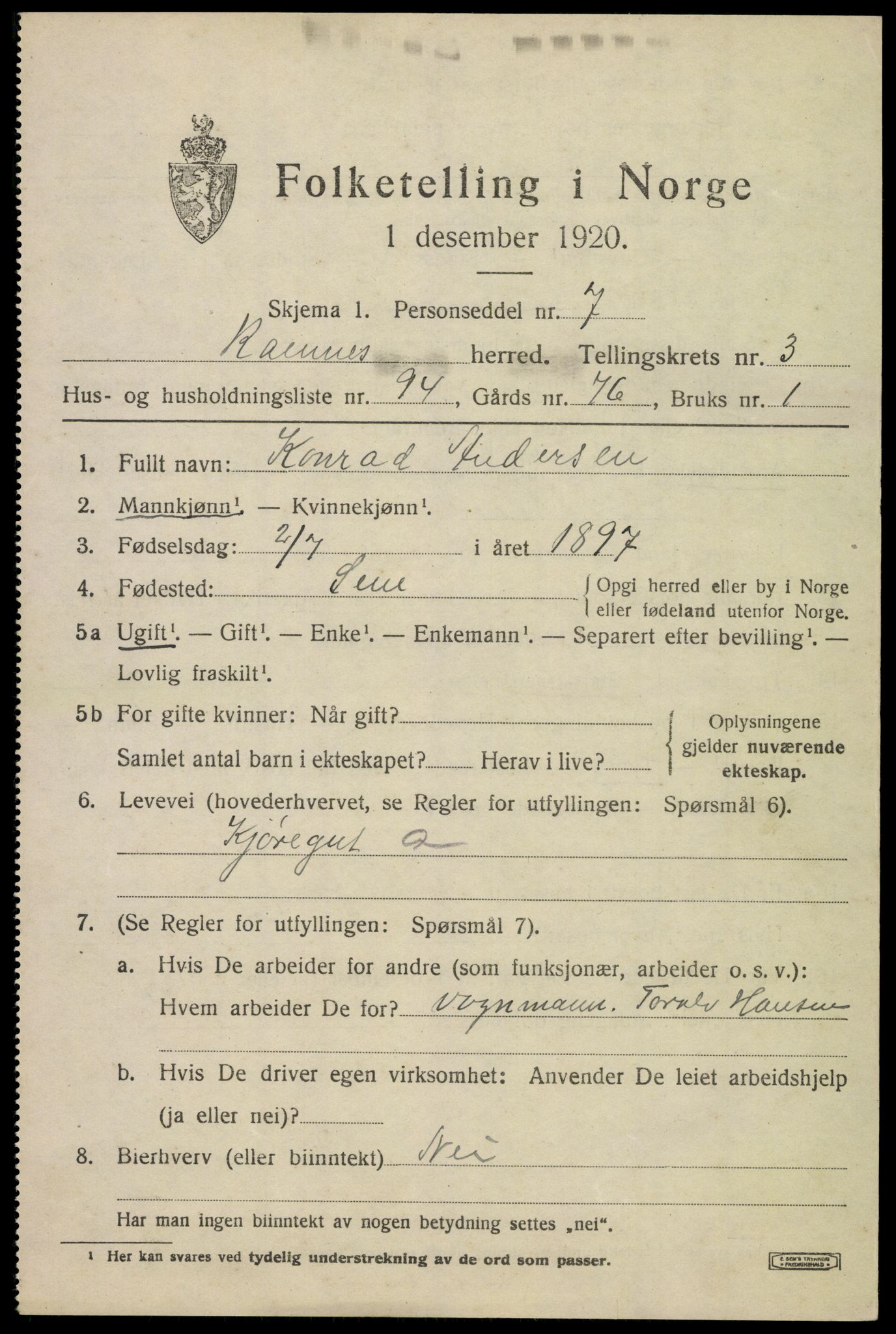 SAKO, 1920 census for Ramnes, 1920, p. 4324