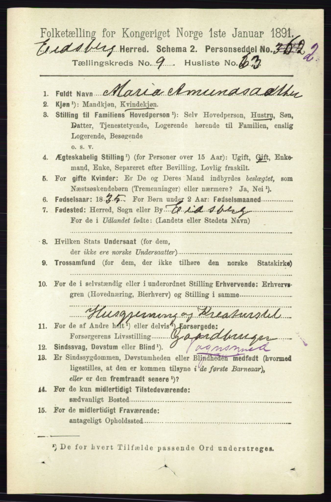 RA, 1891 census for 0125 Eidsberg, 1891, p. 5527