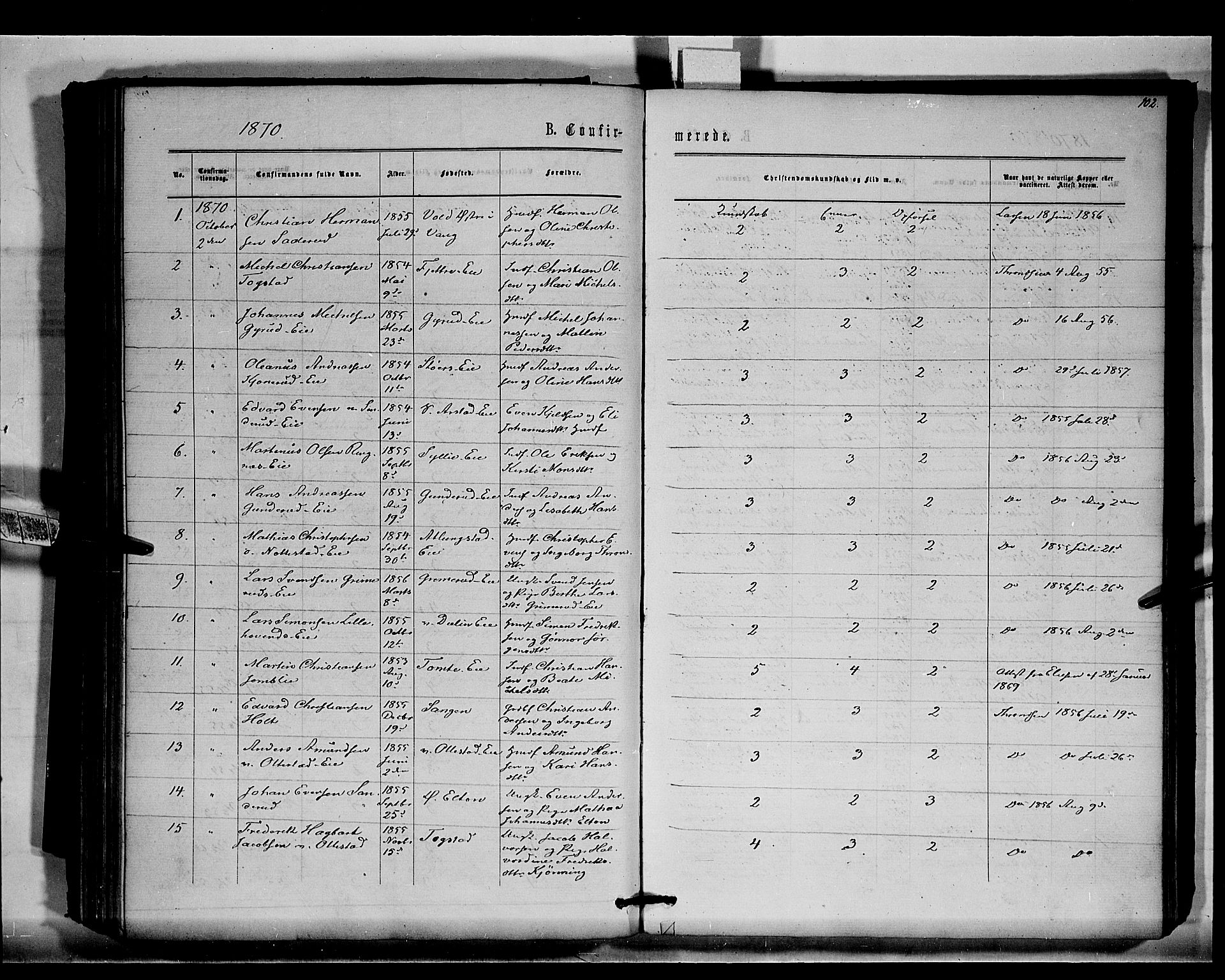 Stange prestekontor, SAH/PREST-002/K/L0015: Parish register (official) no. 15, 1862-1879, p. 102