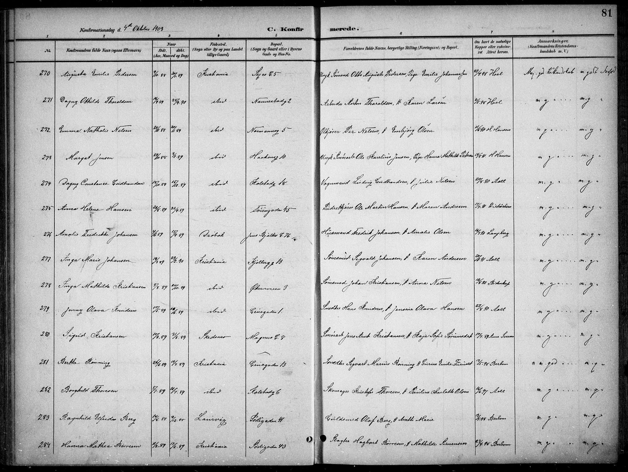 Kampen prestekontor Kirkebøker, AV/SAO-A-10853/F/Fa/L0009: Parish register (official) no. I 9, 1899-1911, p. 81