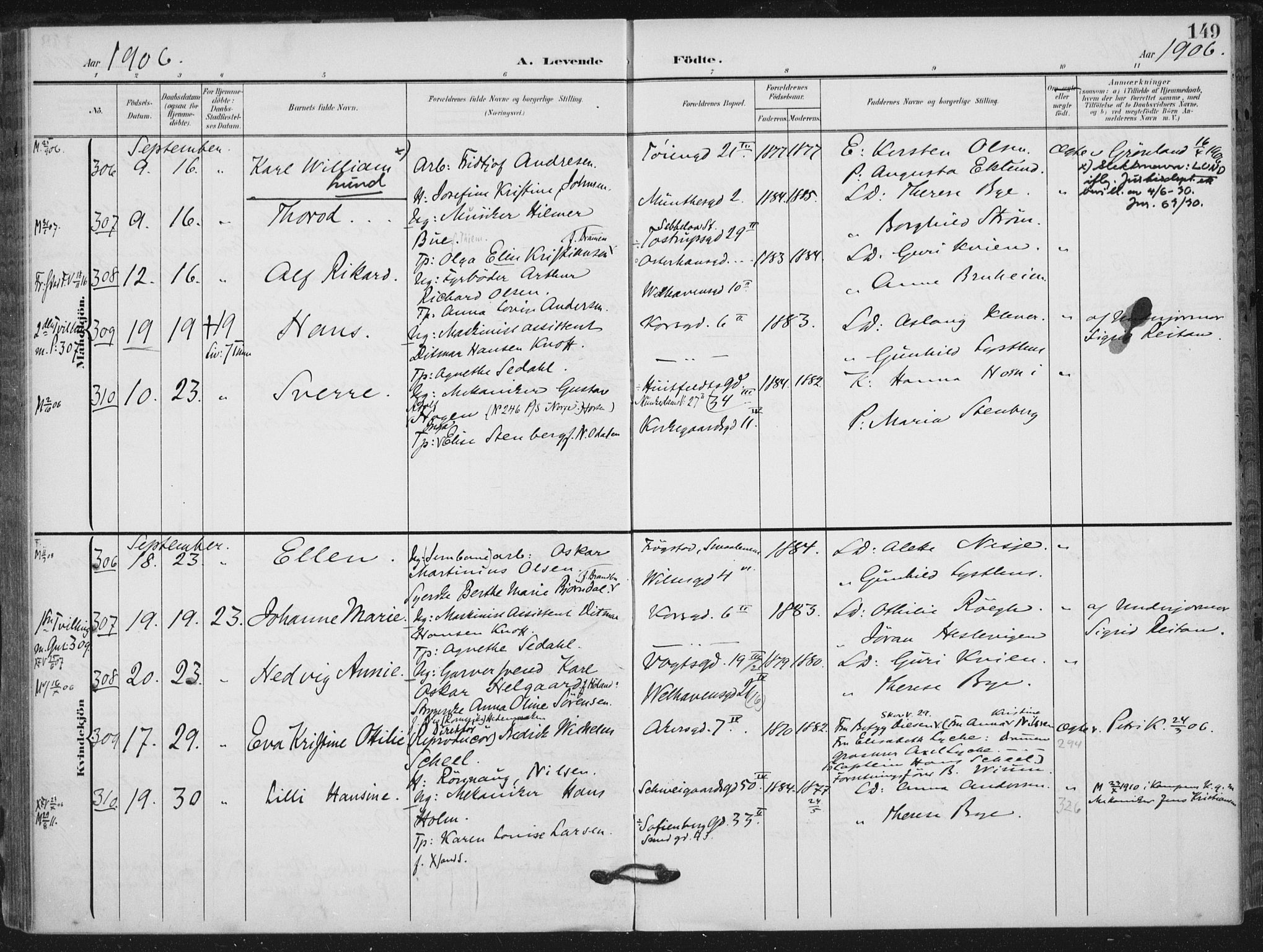 Rikshospitalet prestekontor Kirkebøker, SAO/A-10309b/F/L0013: Parish register (official) no. 13, 1905-1908, p. 149