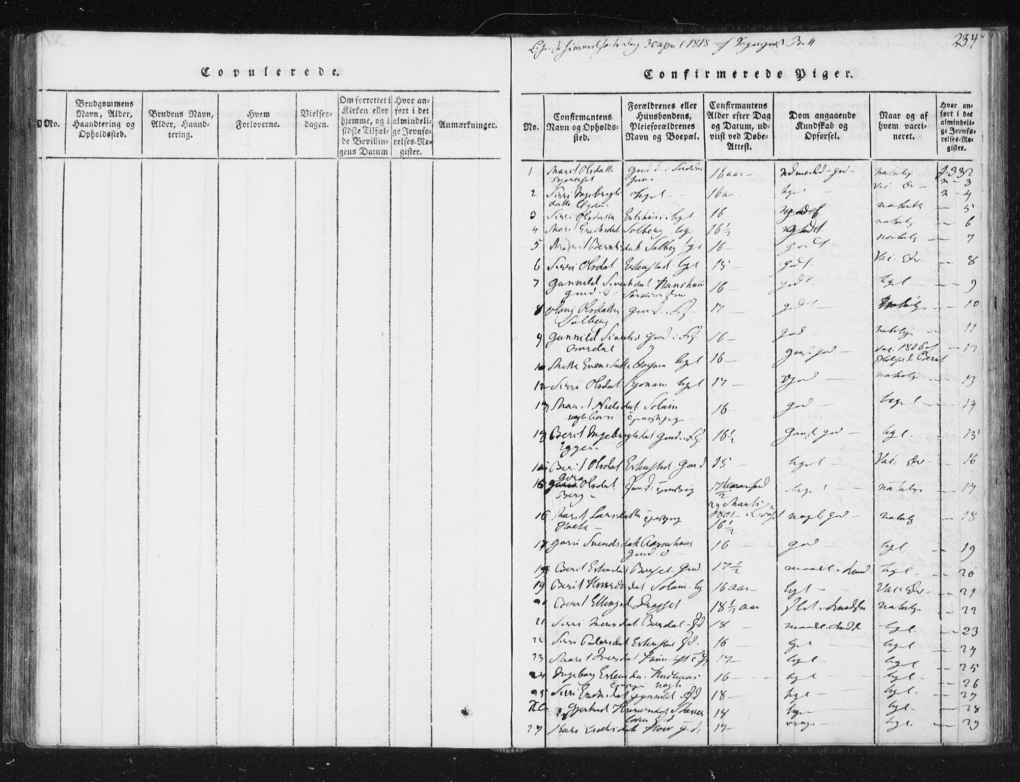 Ministerialprotokoller, klokkerbøker og fødselsregistre - Sør-Trøndelag, SAT/A-1456/689/L1037: Parish register (official) no. 689A02, 1816-1842, p. 234