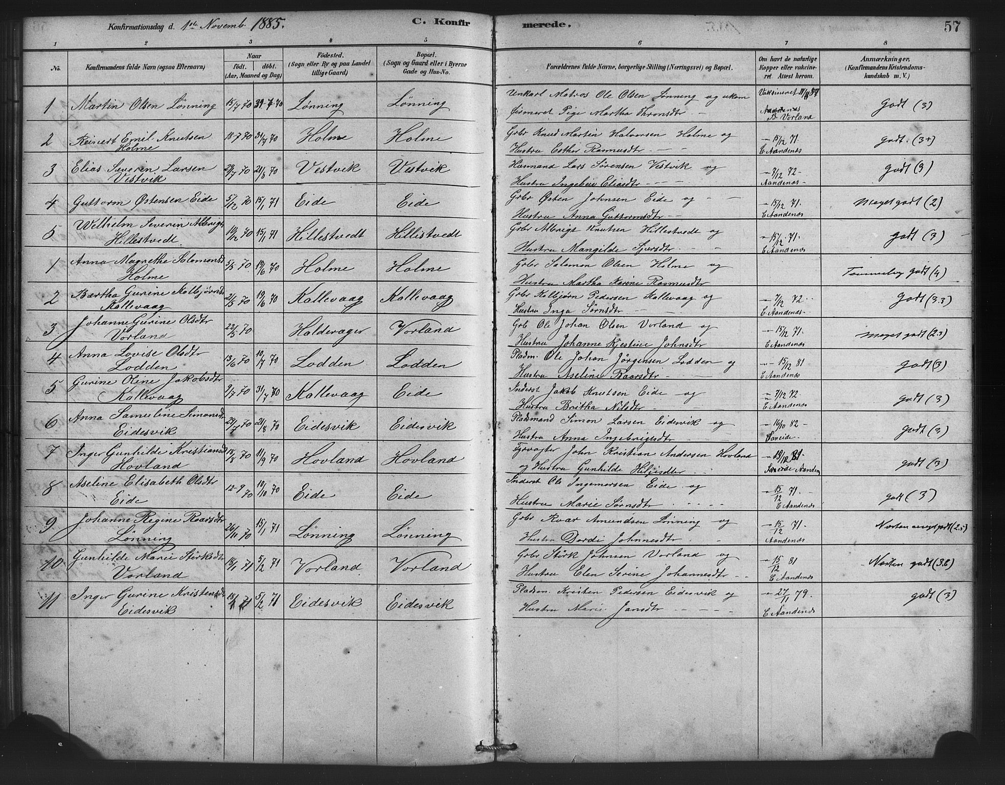 Finnås sokneprestembete, SAB/A-99925/H/Ha/Haa/Haad/L0001: Parish register (official) no. D 1, 1880-1894, p. 57