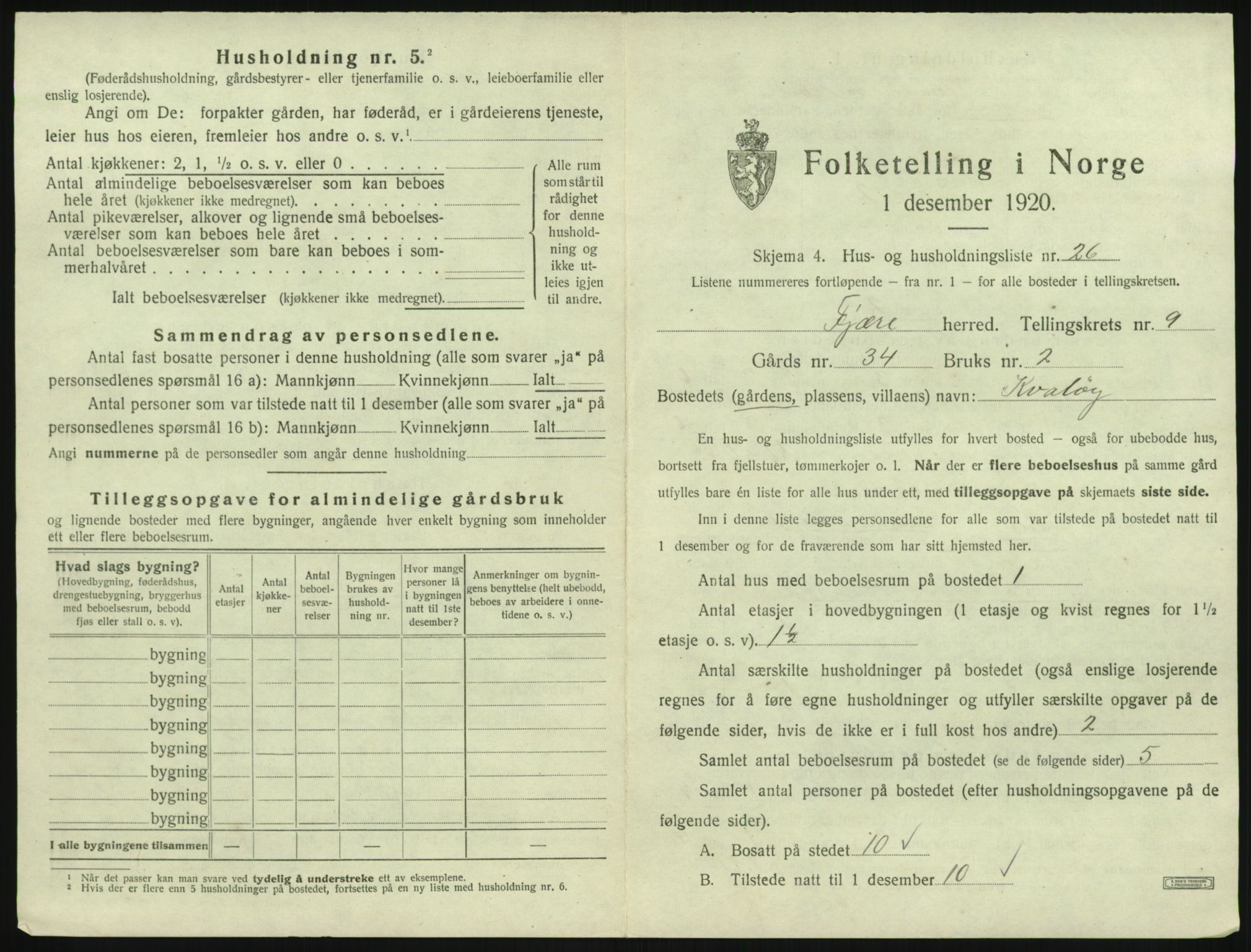 SAK, 1920 census for Fjære, 1920, p. 1893