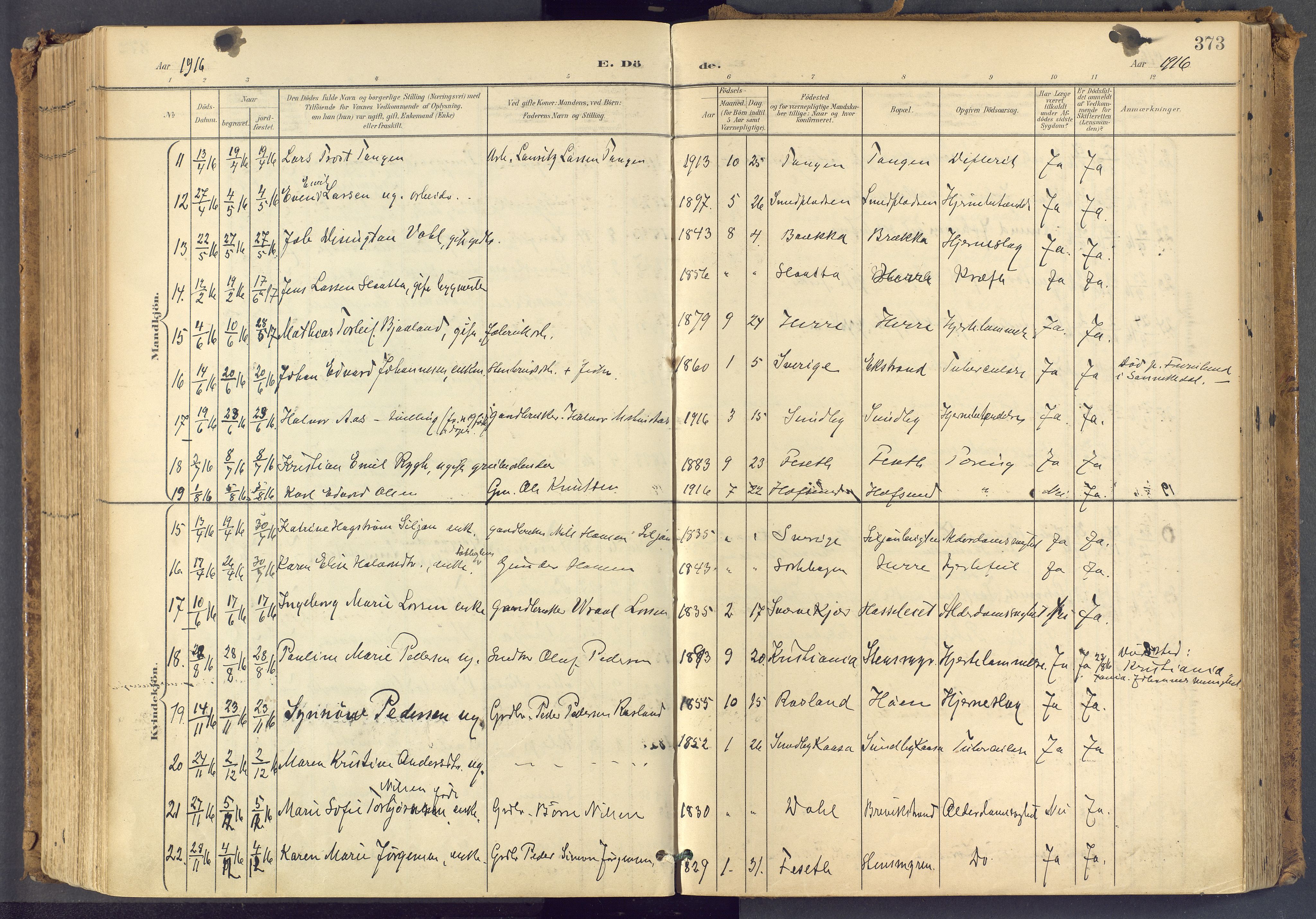 Bamble kirkebøker, AV/SAKO-A-253/F/Fa/L0009: Parish register (official) no. I 9, 1901-1917, p. 373
