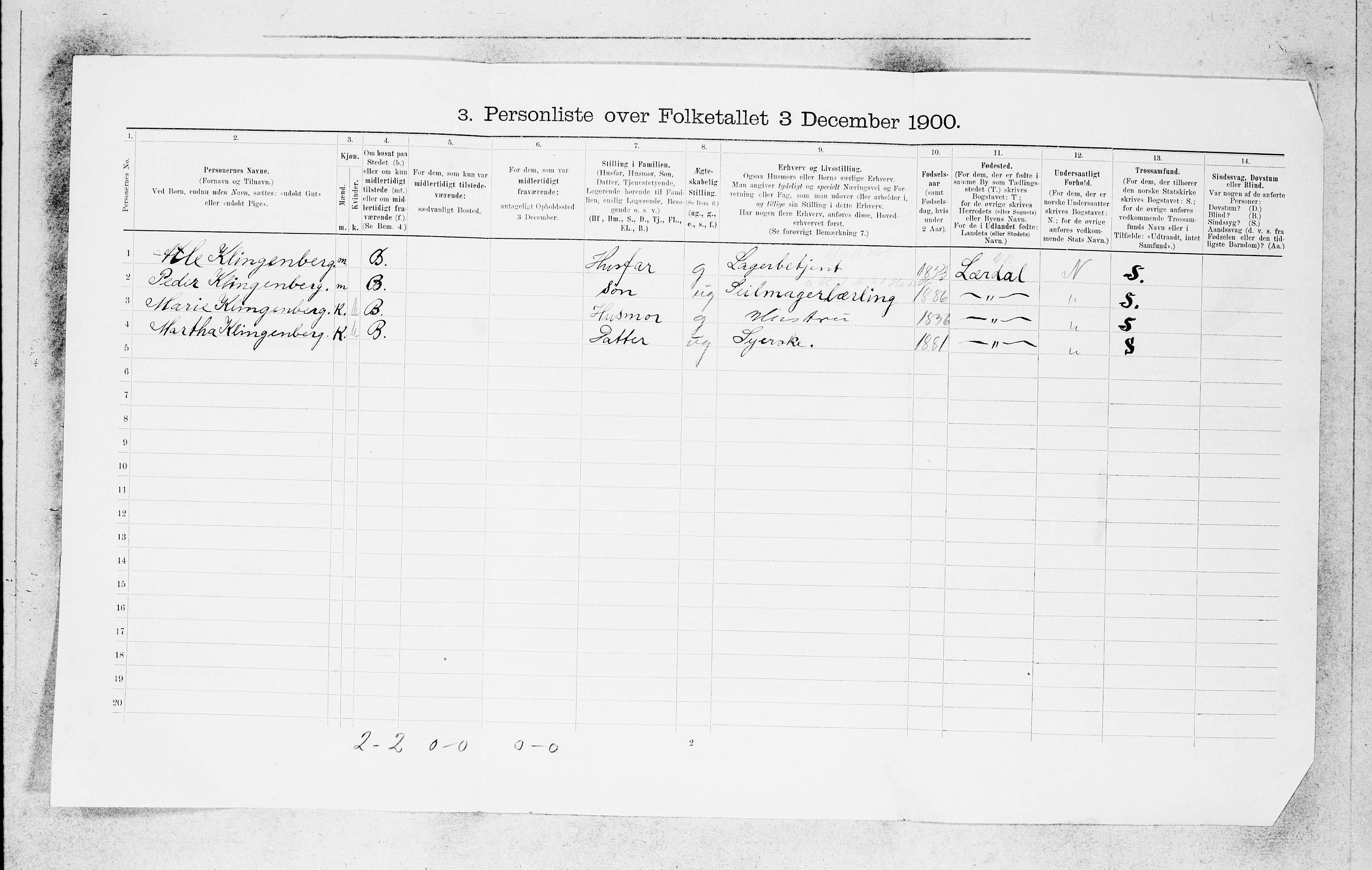 SAB, 1900 census for Bergen, 1900, p. 1154