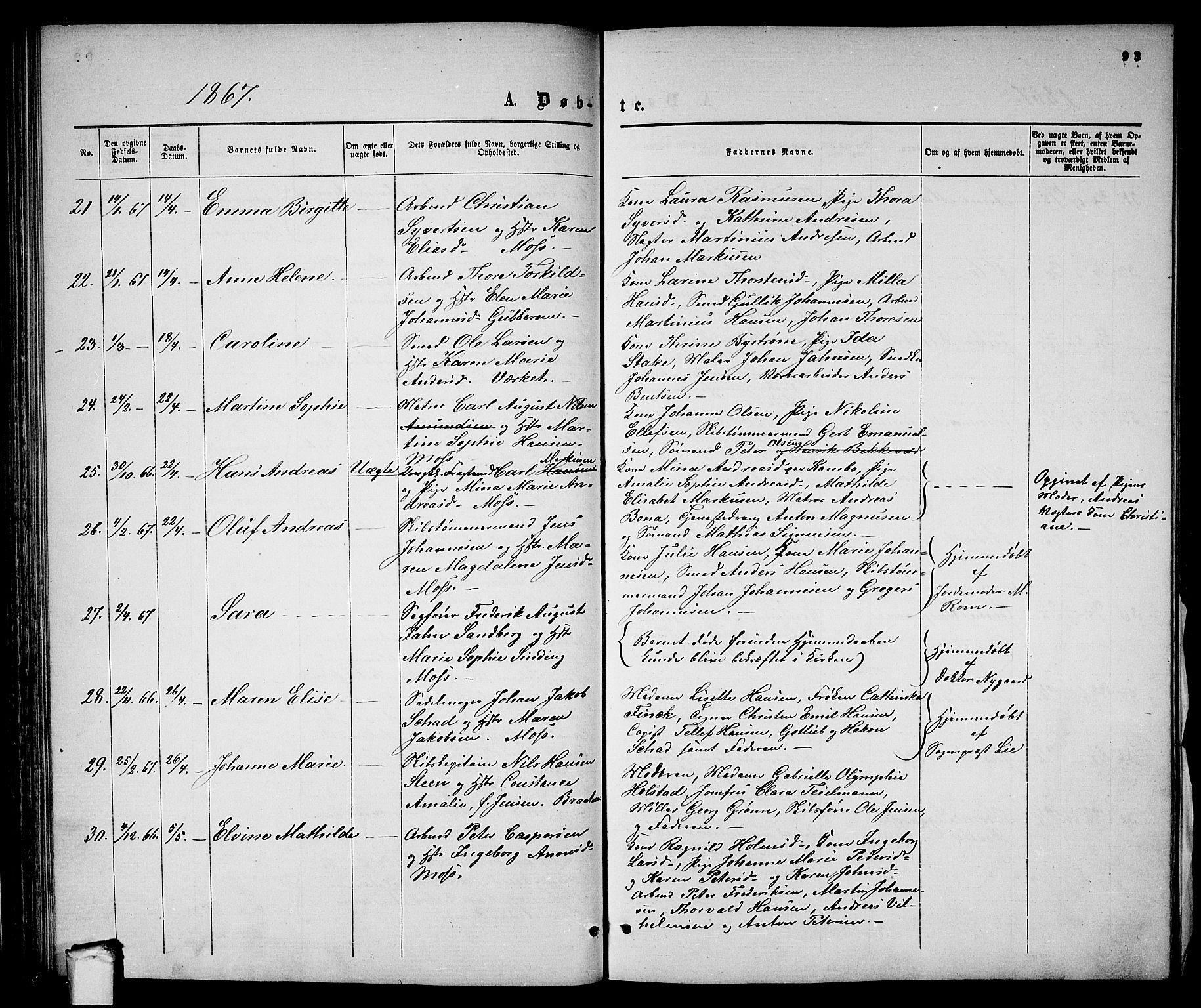 Moss prestekontor Kirkebøker, AV/SAO-A-2003/G/Ga/L0003: Parish register (copy) no. I 3, 1861-1872, p. 93