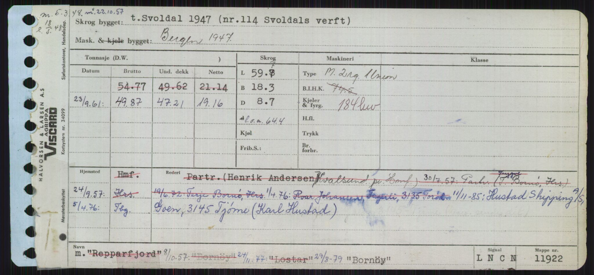 Sjøfartsdirektoratet med forløpere, Skipsmålingen, RA/S-1627/H/Ha/L0001/0002: Fartøy, A-Eig / Fartøy Bjør-Eig, p. 159
