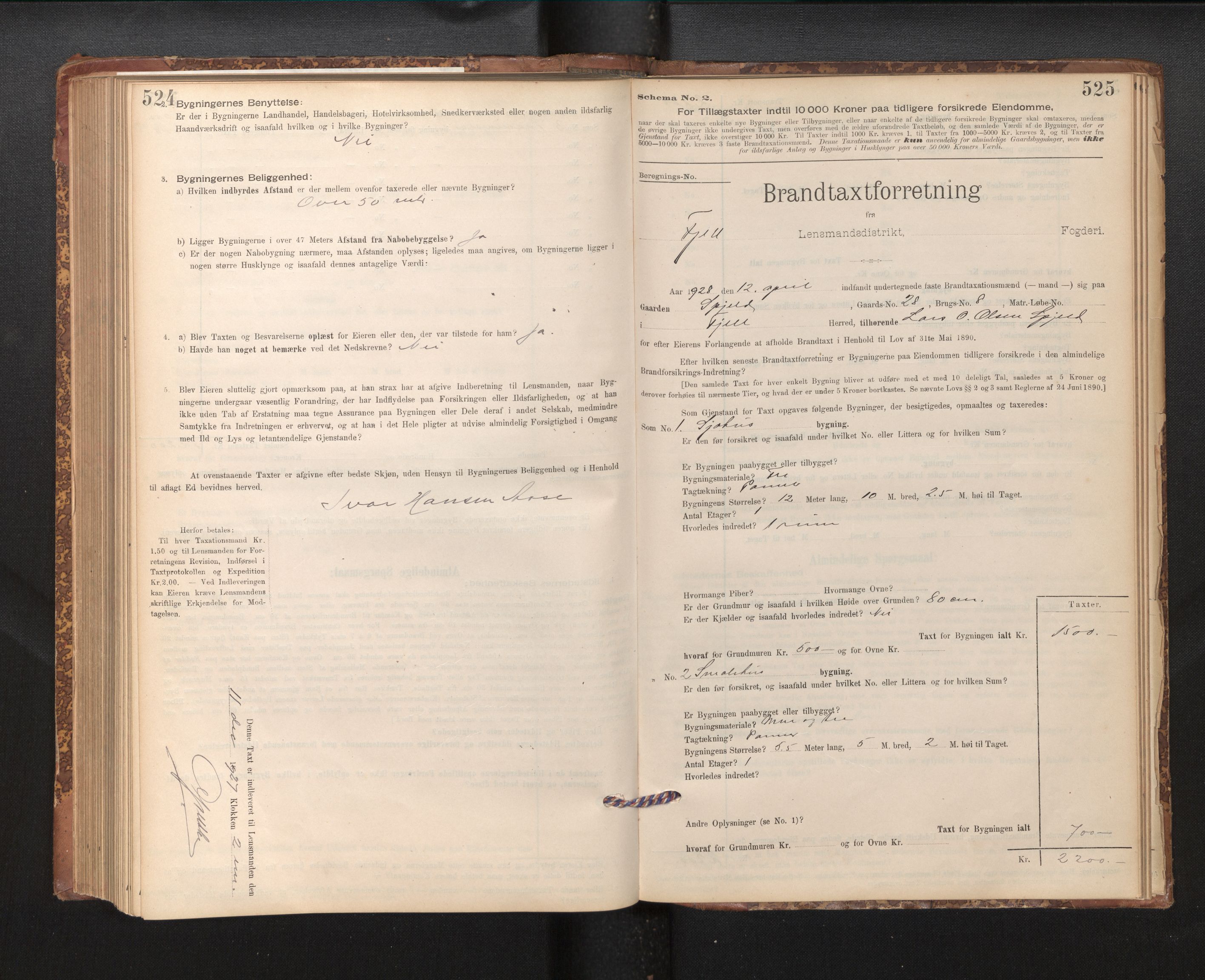 Lensmannen i Fjell, SAB/A-32301/0012/L0005: Branntakstprotokoll, skjematakst, 1895-1931, p. 524-525