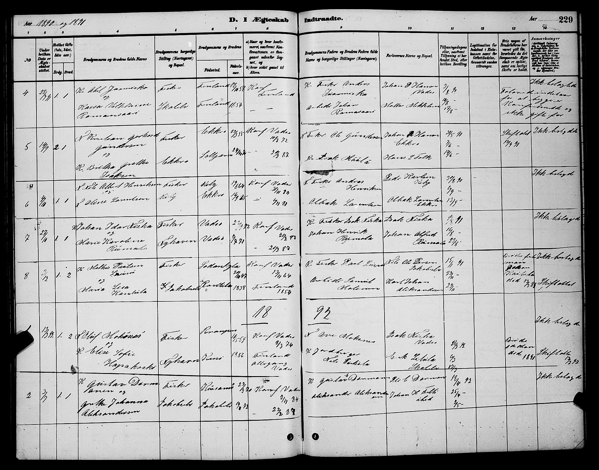 Vadsø sokneprestkontor, SATØ/S-1325/H/Hb/L0003klokker: Parish register (copy) no. 3, 1881-1901, p. 229