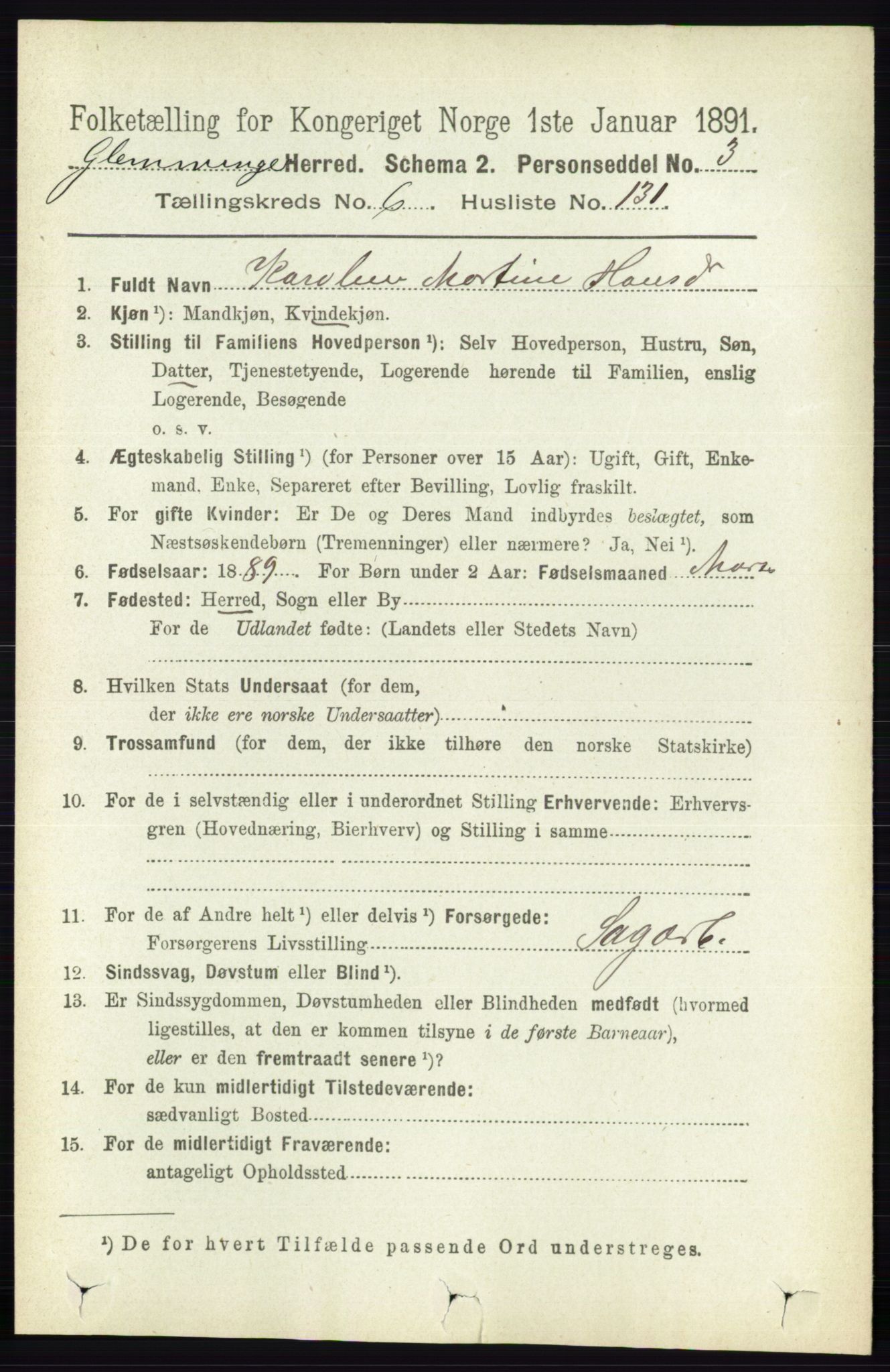 RA, 1891 census for 0132 Glemmen, 1891, p. 8628