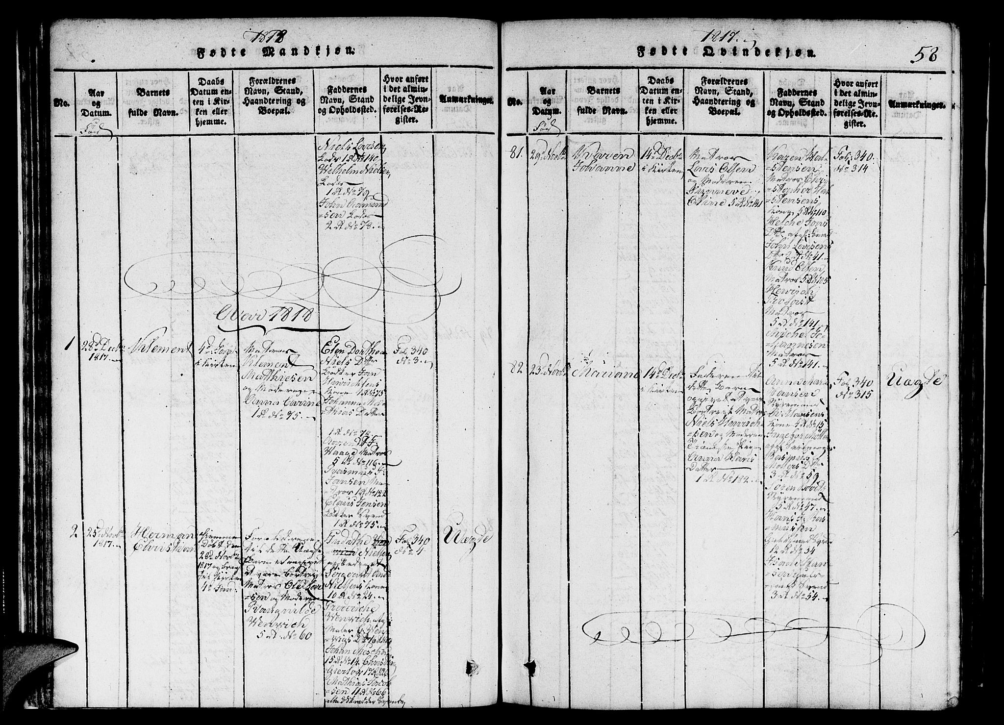 Nykirken Sokneprestembete, SAB/A-77101/H/Hab/L0003: Parish register (copy) no. A 4, 1816-1821, p. 58