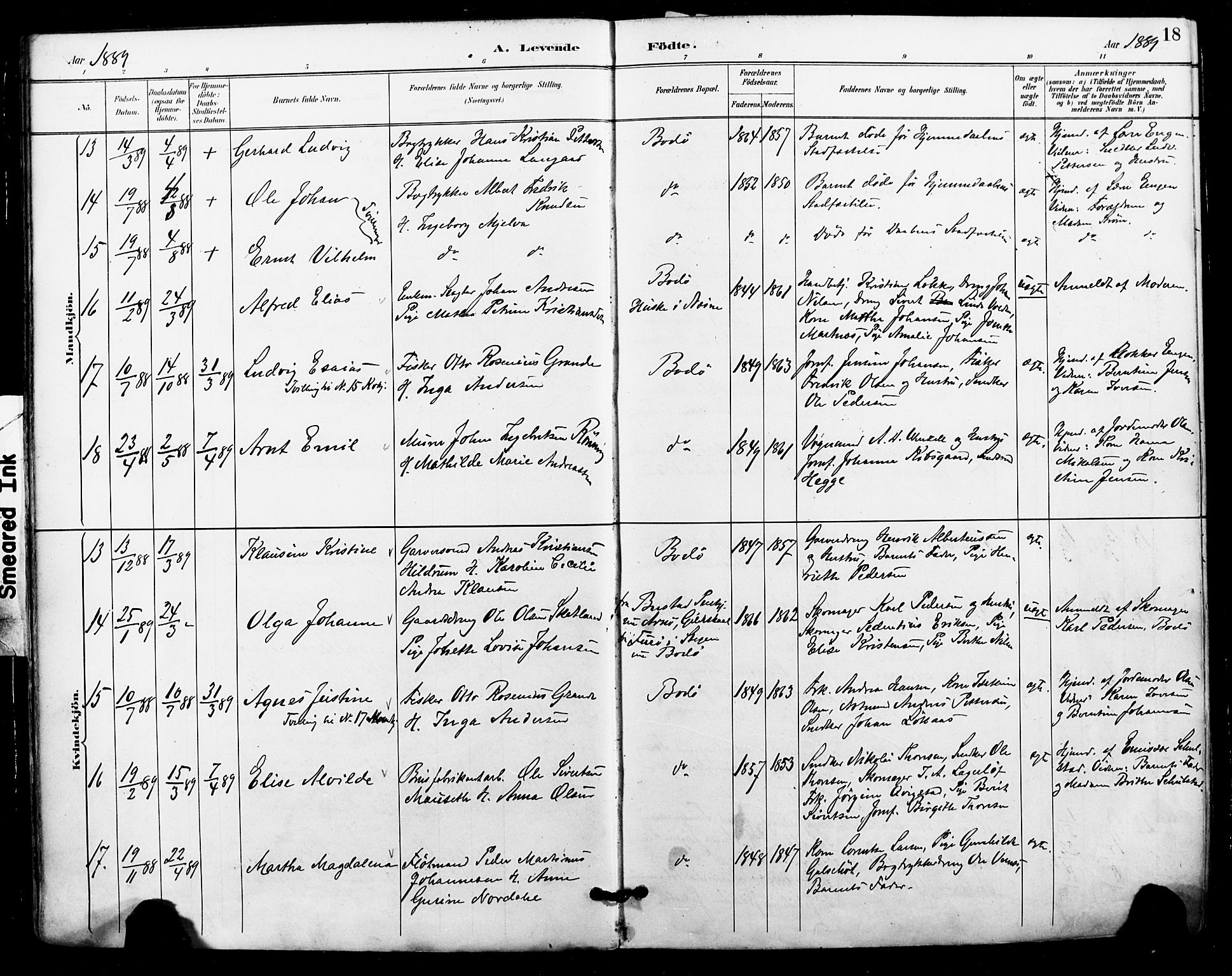 Ministerialprotokoller, klokkerbøker og fødselsregistre - Nordland, SAT/A-1459/801/L0010: Parish register (official) no. 801A10, 1888-1899, p. 18