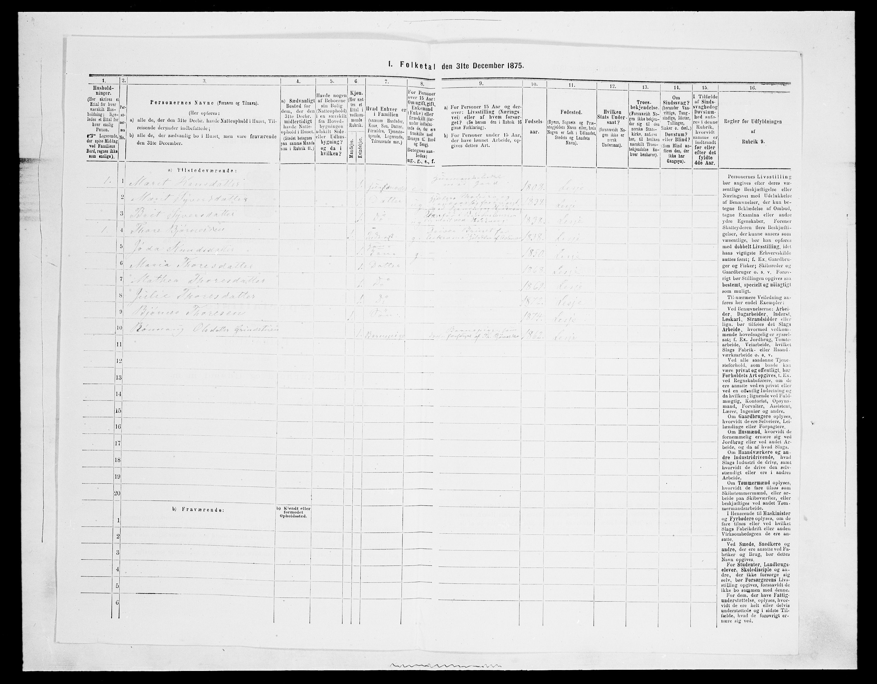 SAH, 1875 census for 0512P Lesja, 1875, p. 794