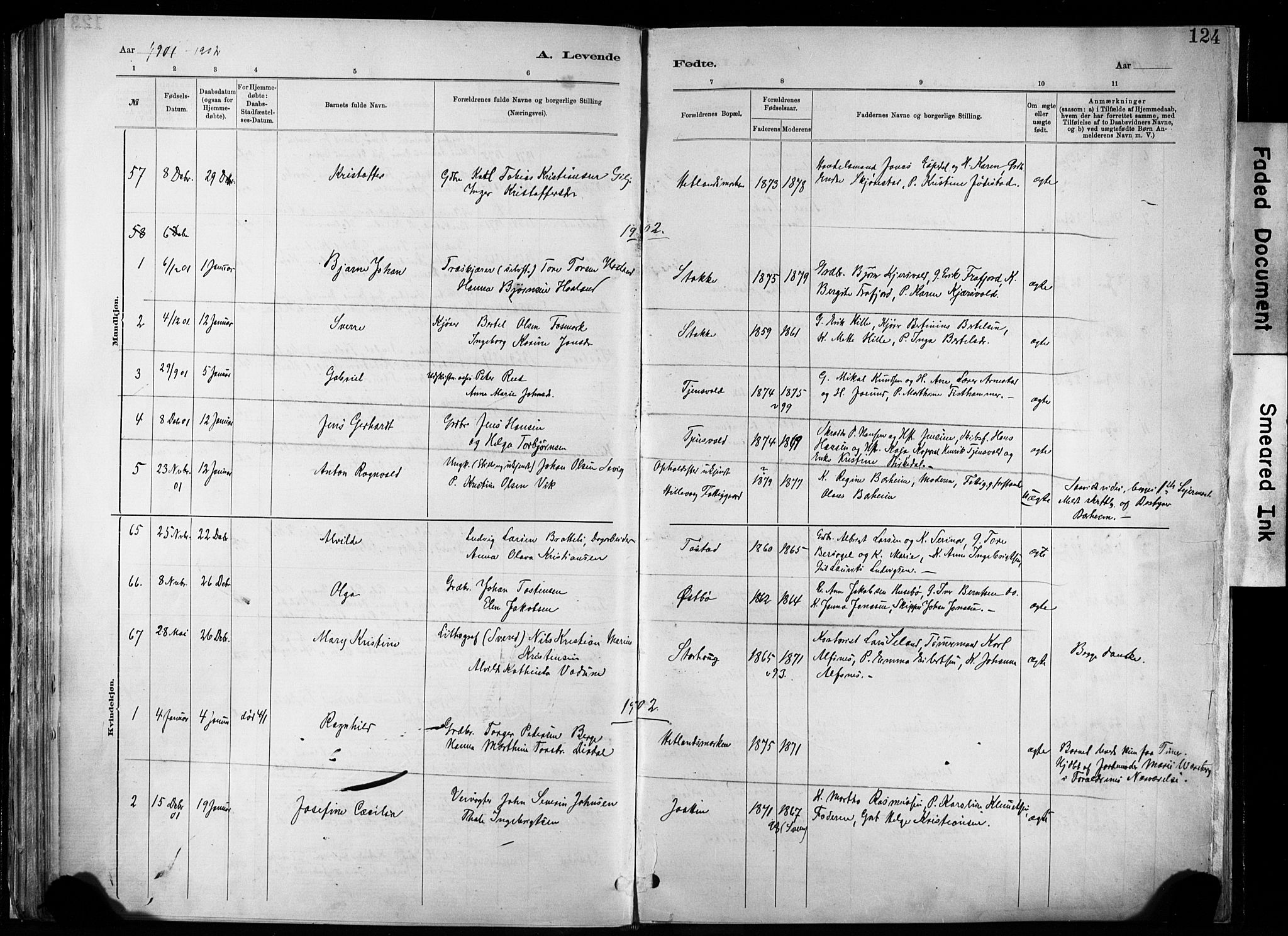 Hetland sokneprestkontor, SAST/A-101826/30/30BA/L0011: Parish register (official) no. A 11, 1884-1911, p. 124