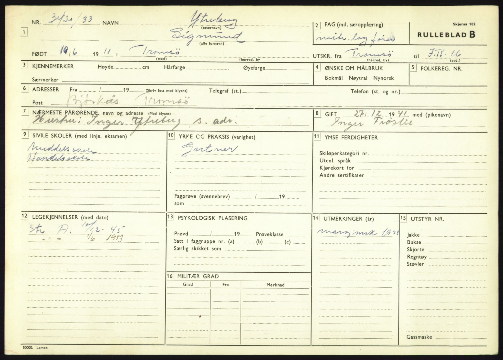 Forsvaret, Troms infanteriregiment nr. 16, AV/RA-RAFA-3146/P/Pa/L0017: Rulleblad for regimentets menige mannskaper, årsklasse 1933, 1933, p. 1363