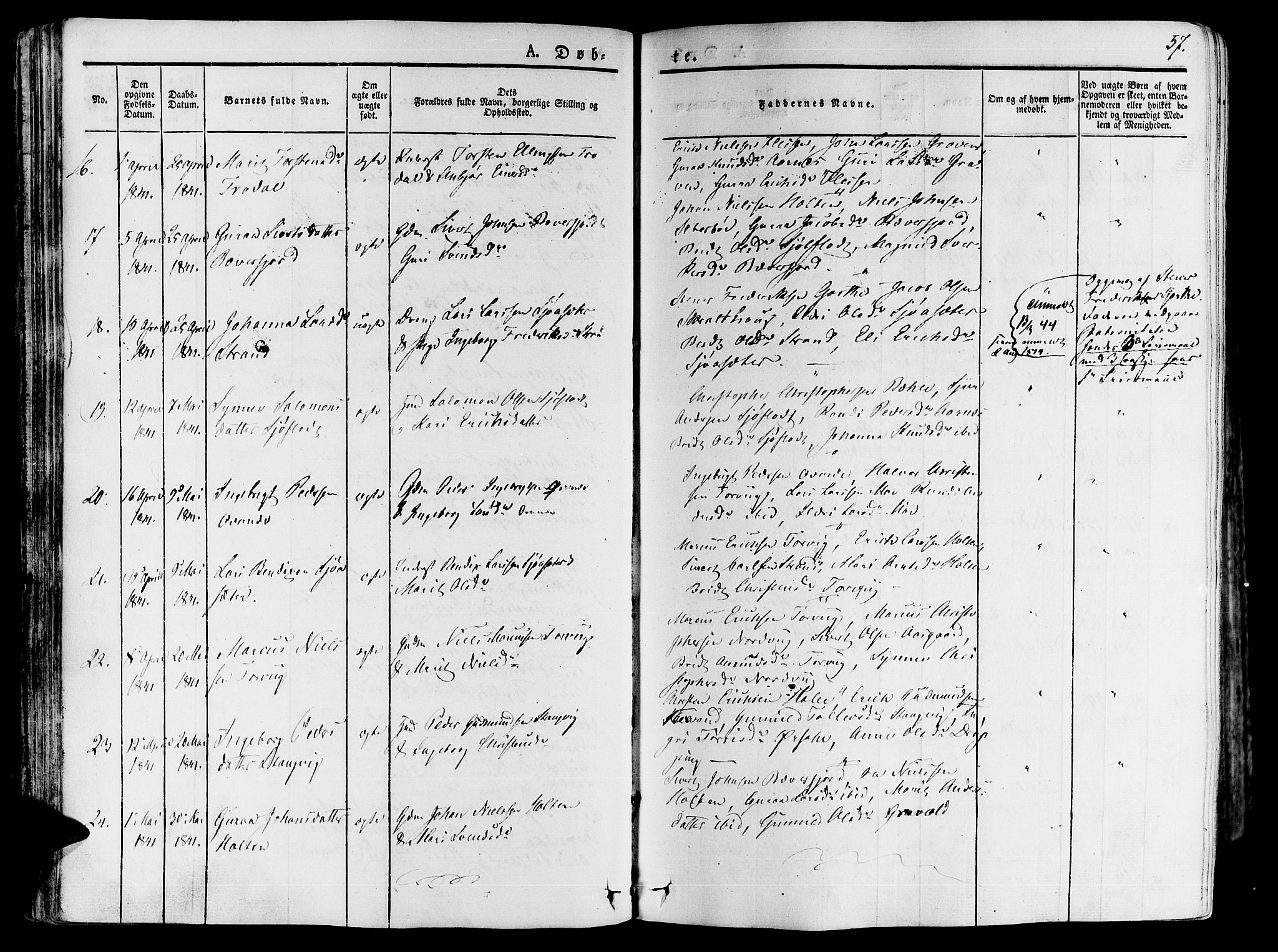 Ministerialprotokoller, klokkerbøker og fødselsregistre - Møre og Romsdal, AV/SAT-A-1454/592/L1024: Parish register (official) no. 592A03 /1, 1831-1849, p. 57