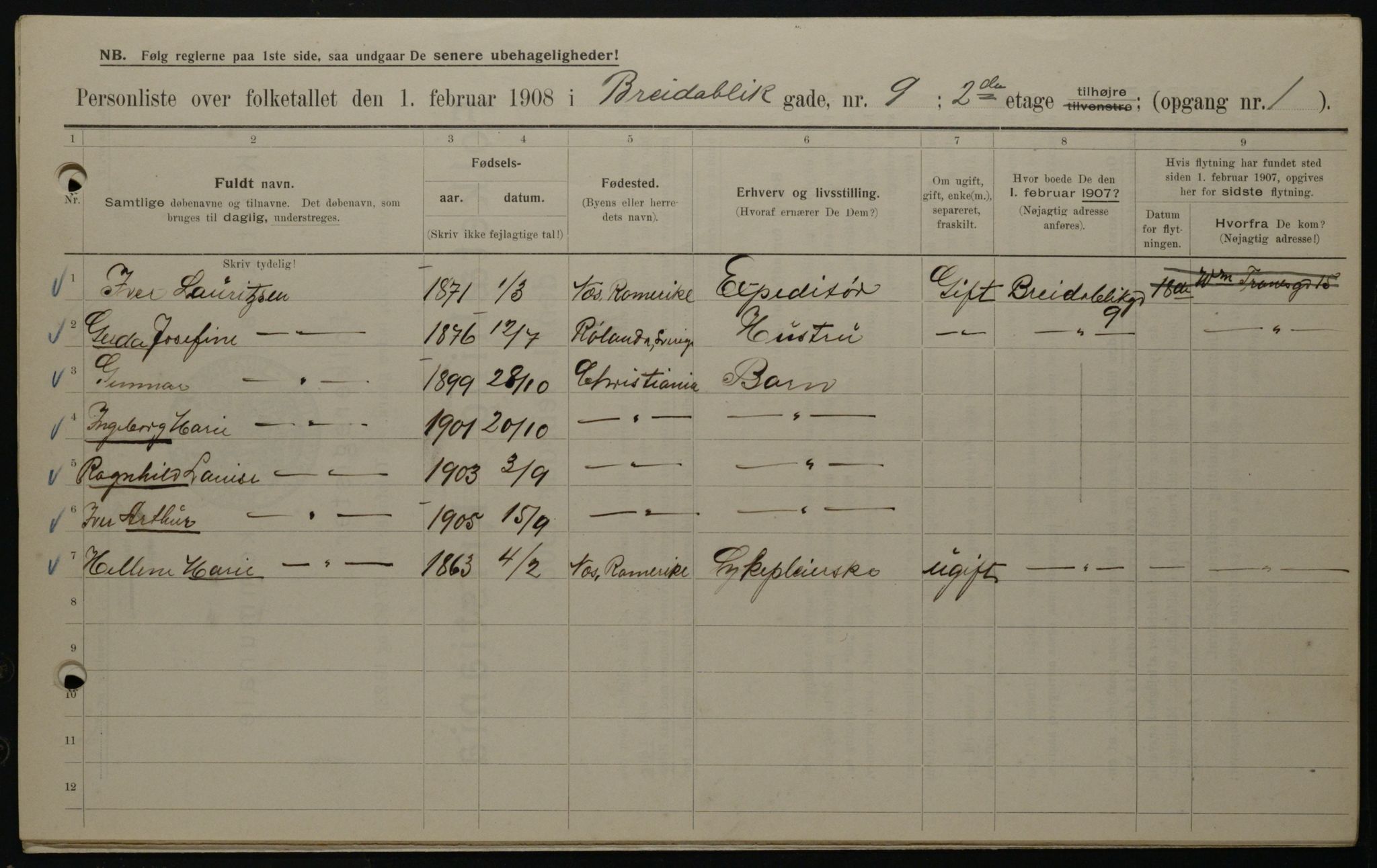 OBA, Municipal Census 1908 for Kristiania, 1908, p. 7865