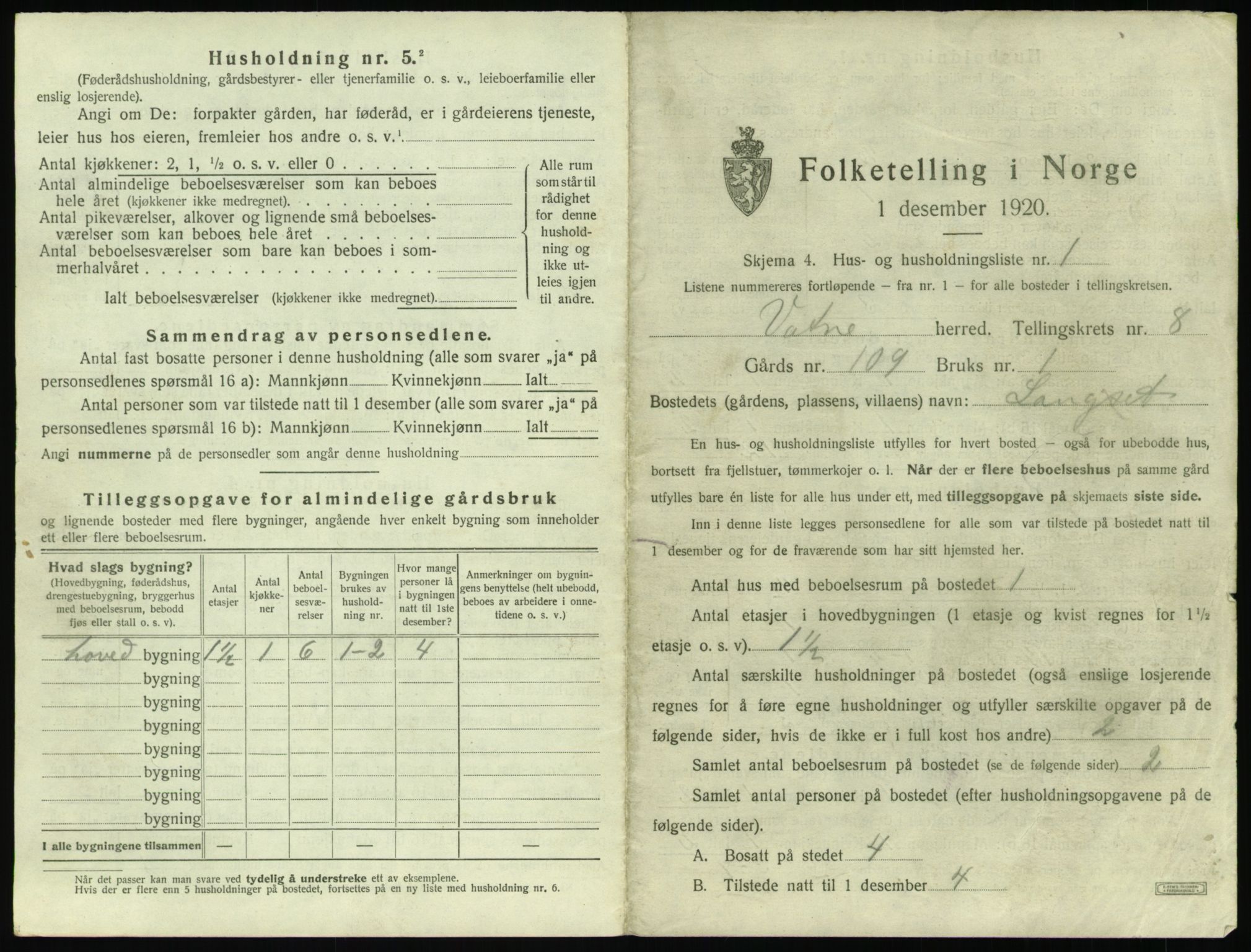 SAT, 1920 census for Vatne, 1920, p. 456