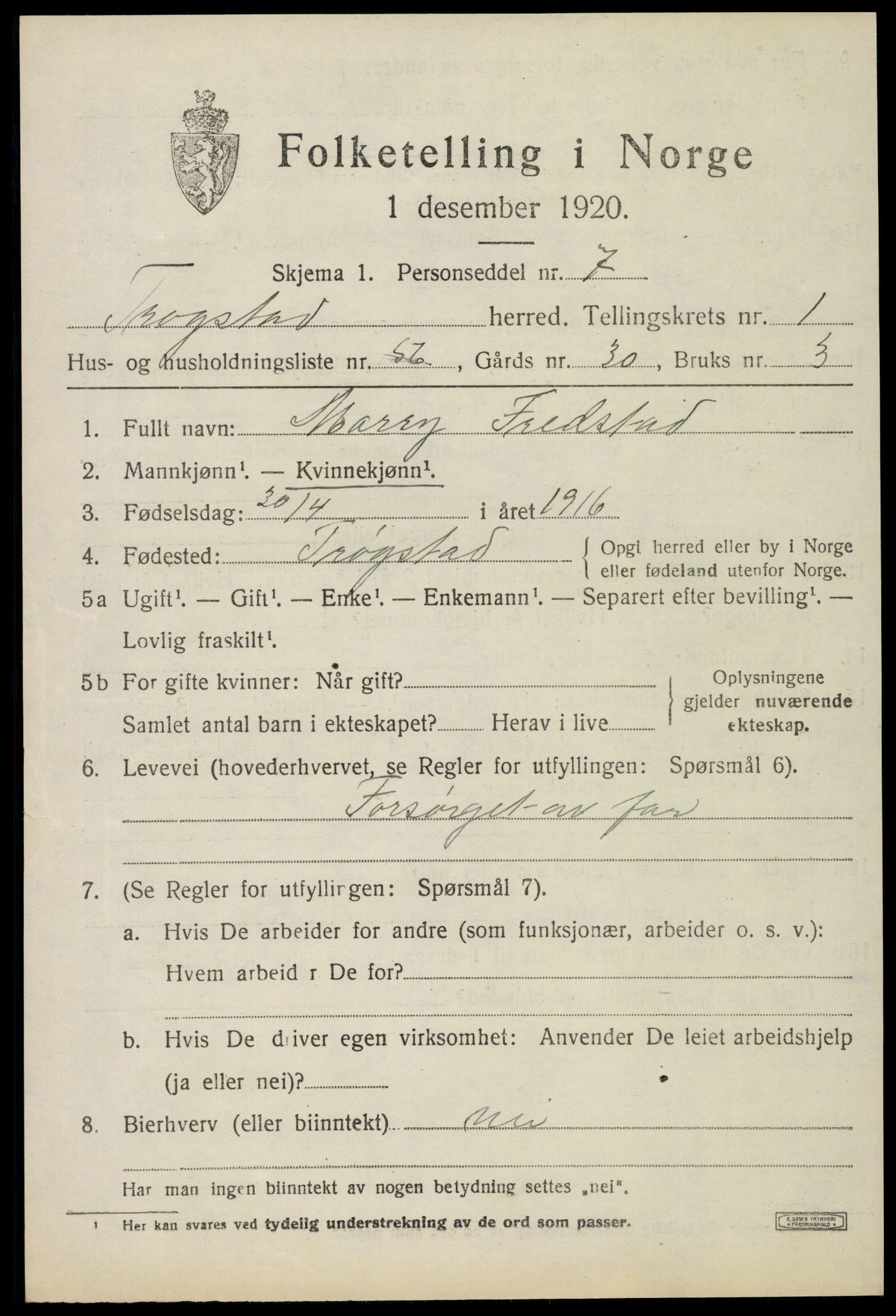 SAO, 1920 census for Trøgstad, 1920, p. 2072