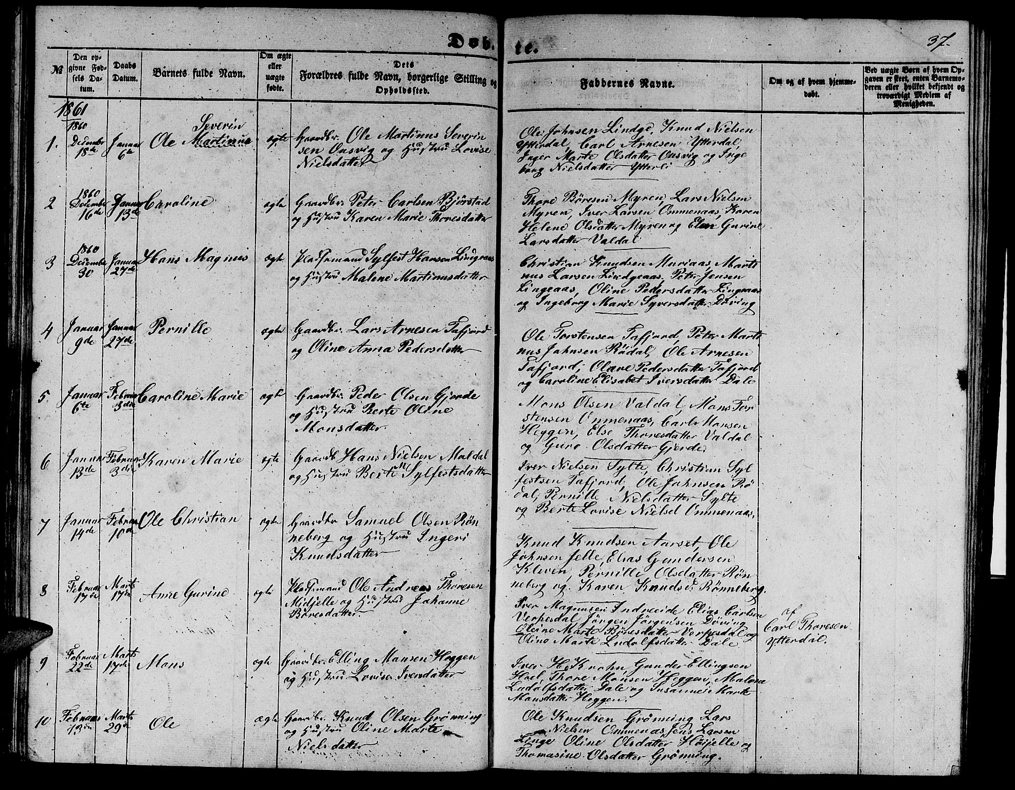 Ministerialprotokoller, klokkerbøker og fødselsregistre - Møre og Romsdal, SAT/A-1454/519/L0261: Parish register (copy) no. 519C02, 1854-1867, p. 37