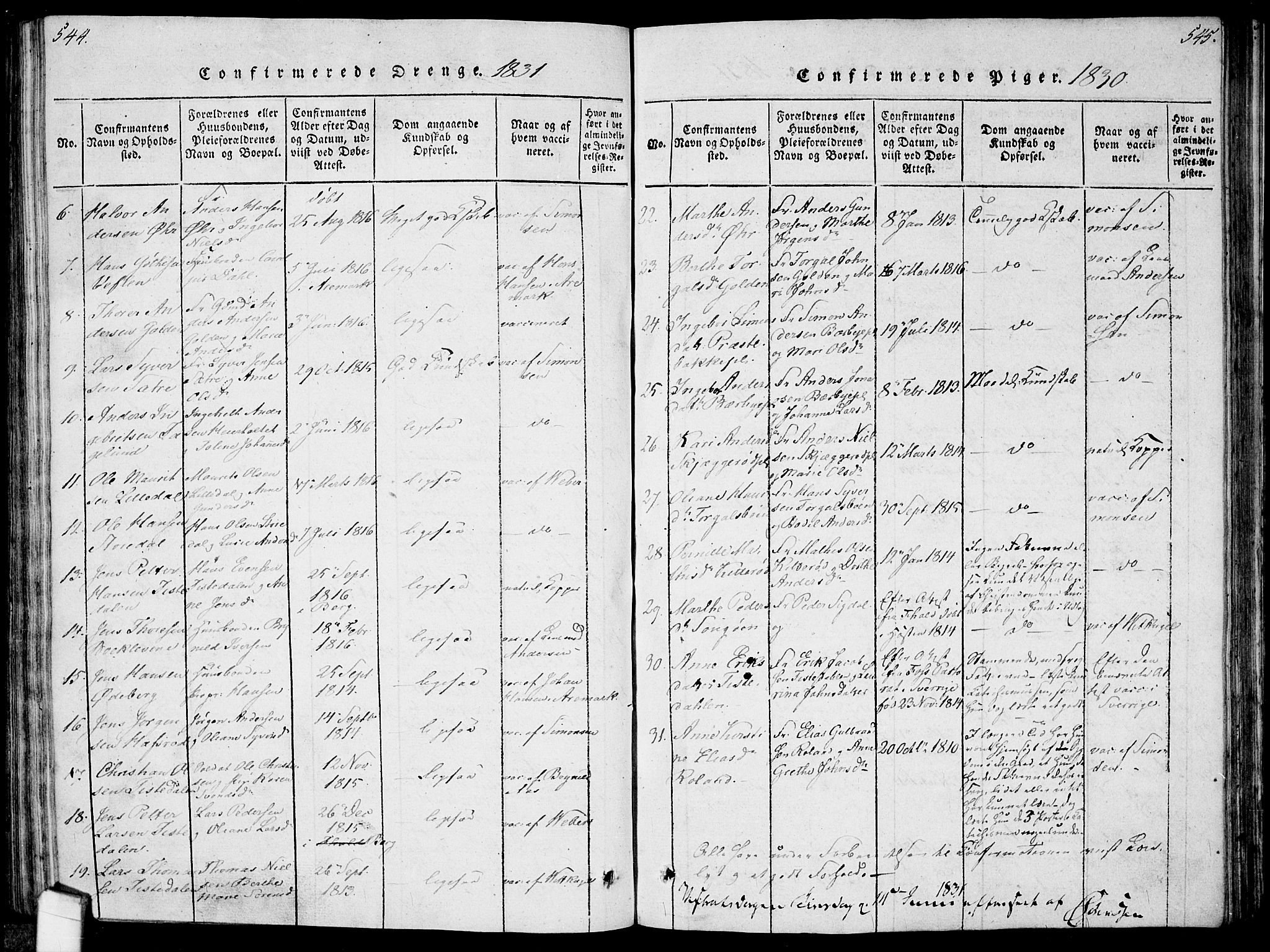 Idd prestekontor Kirkebøker, AV/SAO-A-10911/F/Fc/L0002: Parish register (official) no. III 2, 1815-1831, p. 544-545