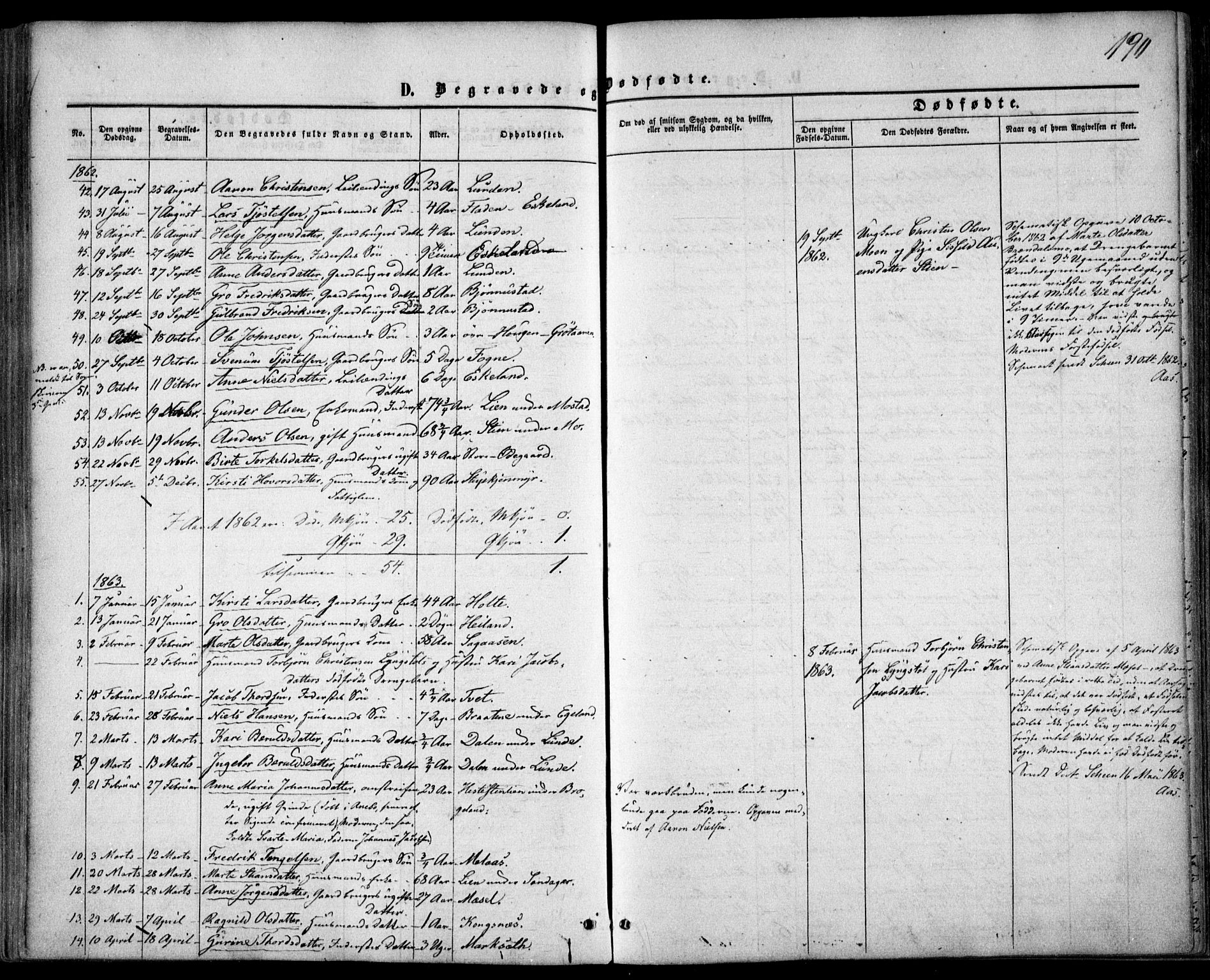 Gjerstad sokneprestkontor, SAK/1111-0014/F/Fa/Faa/L0007: Parish register (official) no. A 7, 1858-1875, p. 190