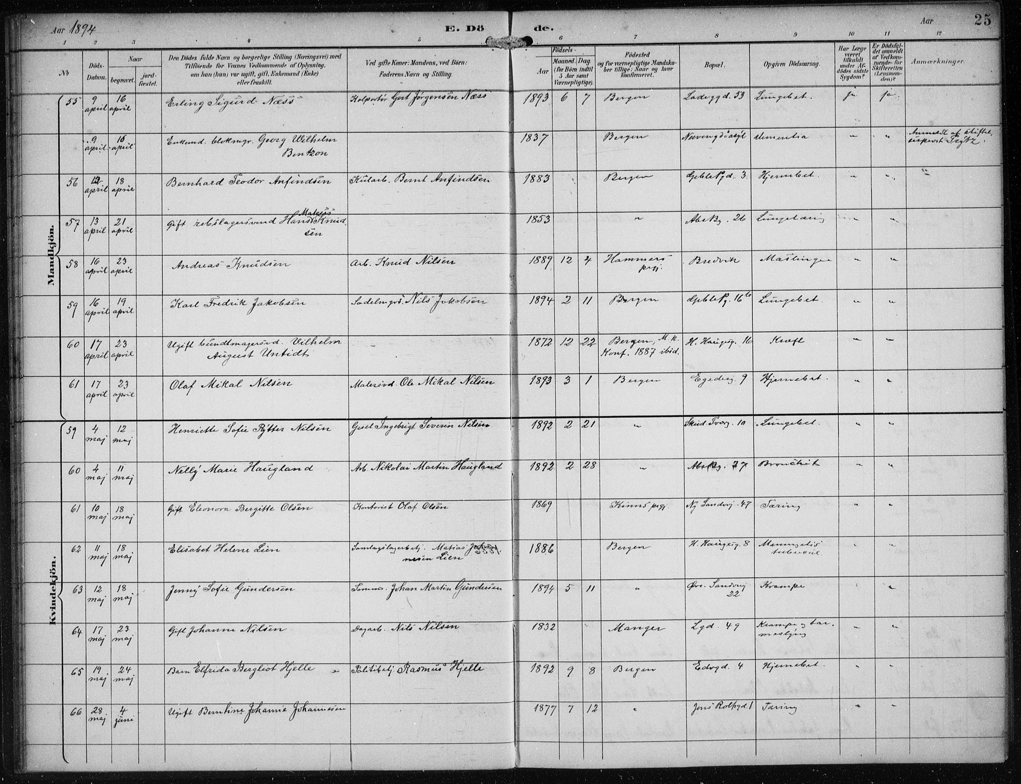 Sandviken Sokneprestembete, AV/SAB-A-77601/H/Ha/L0018: Parish register (official) no. E 1, 1893-1905, p. 25