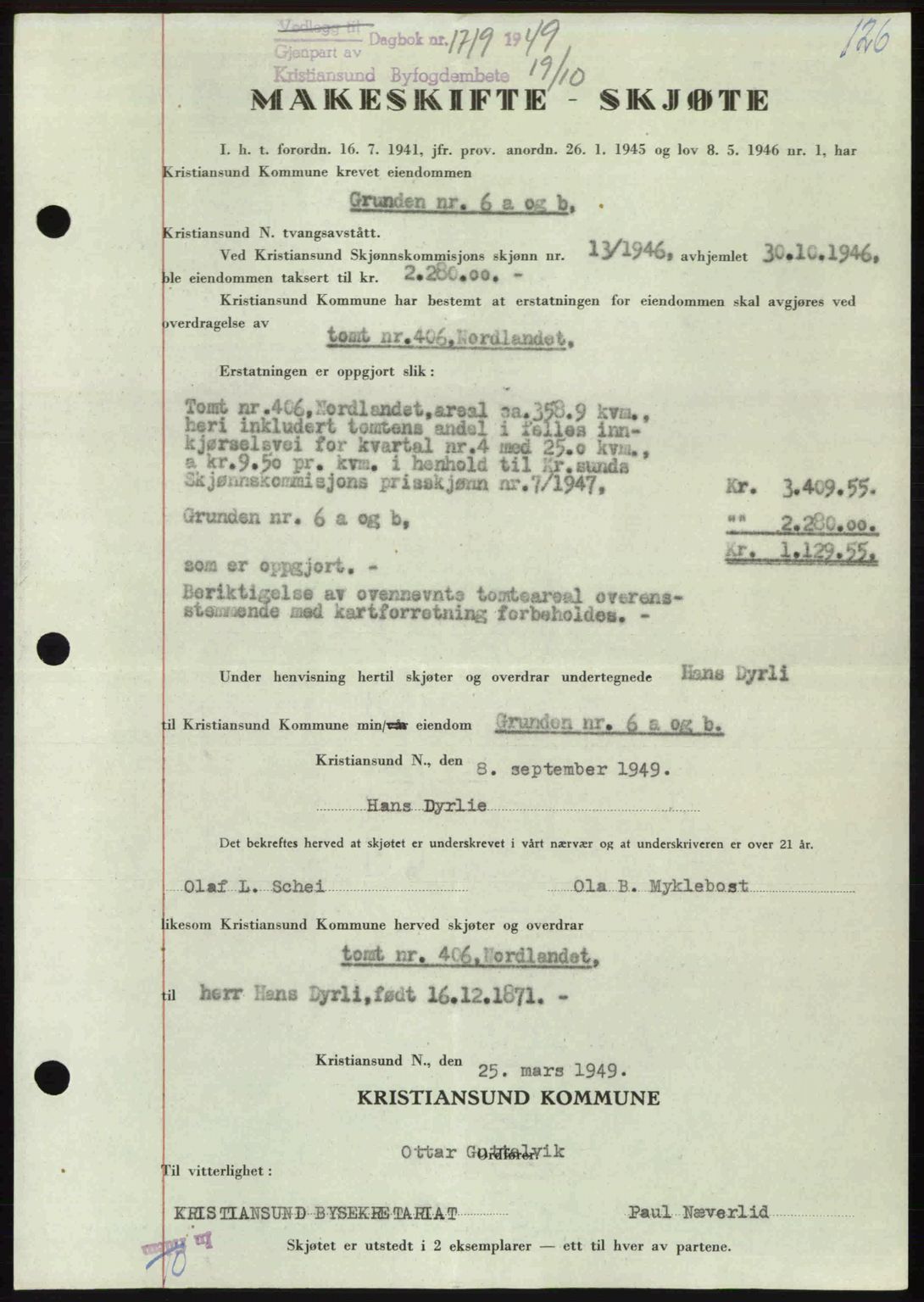 Kristiansund byfogd, AV/SAT-A-4587/A/27: Mortgage book no. 46, 1949-1950, Diary no: : 1719/1949