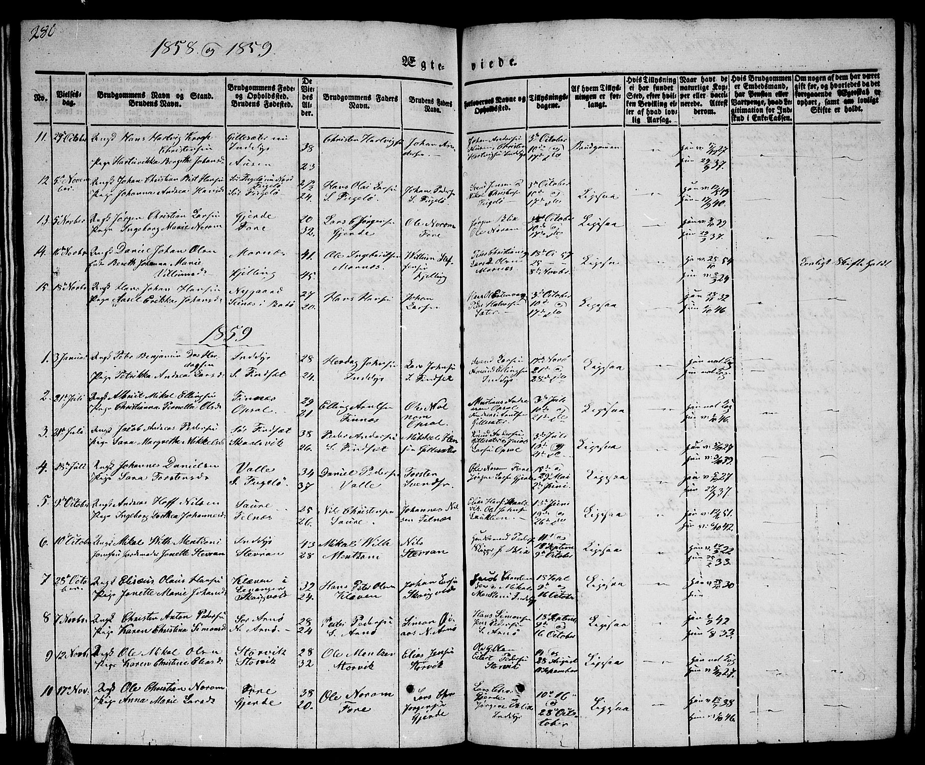 Ministerialprotokoller, klokkerbøker og fødselsregistre - Nordland, AV/SAT-A-1459/805/L0106: Parish register (copy) no. 805C02, 1841-1861, p. 280