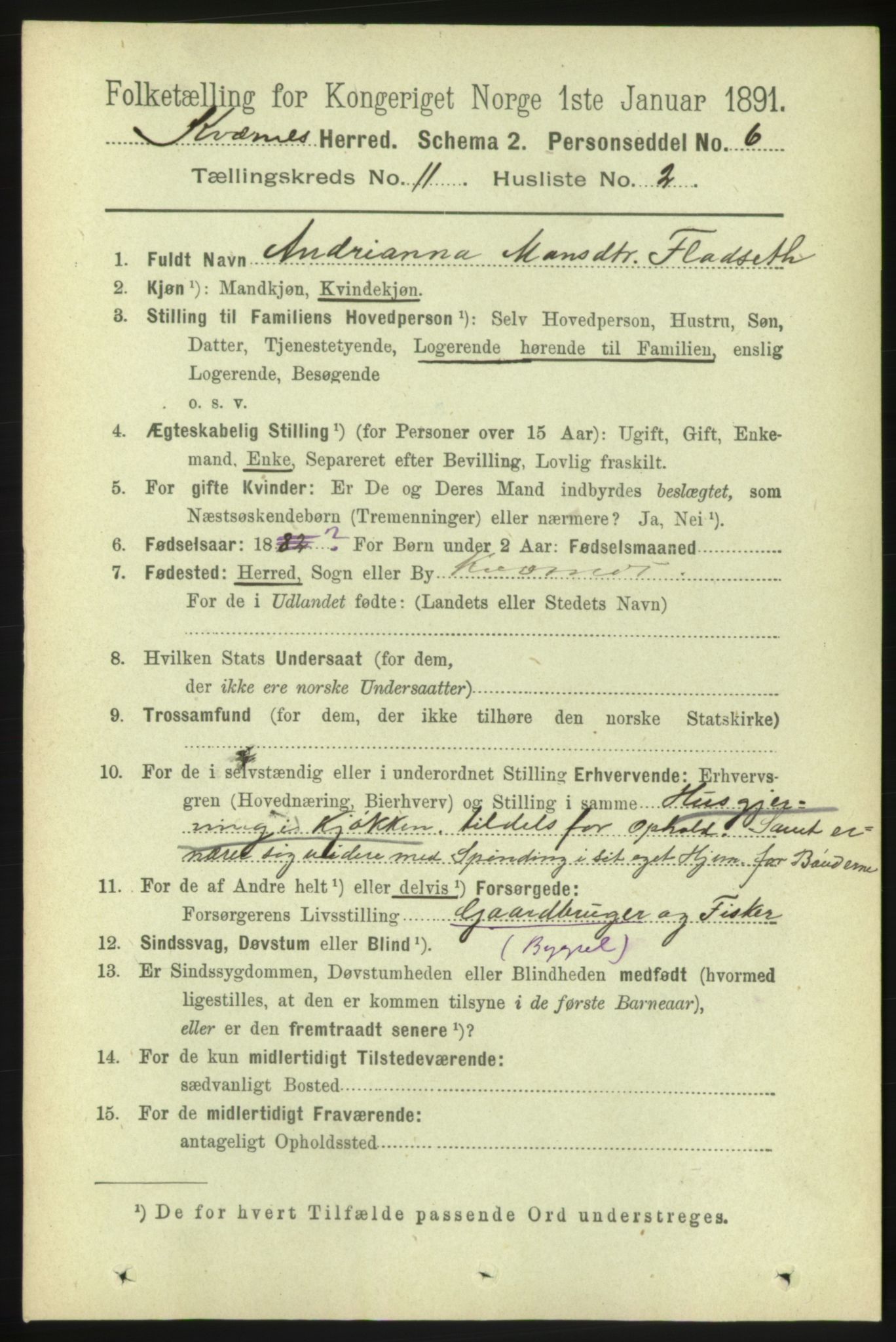 RA, 1891 census for 1553 Kvernes, 1891, p. 4821