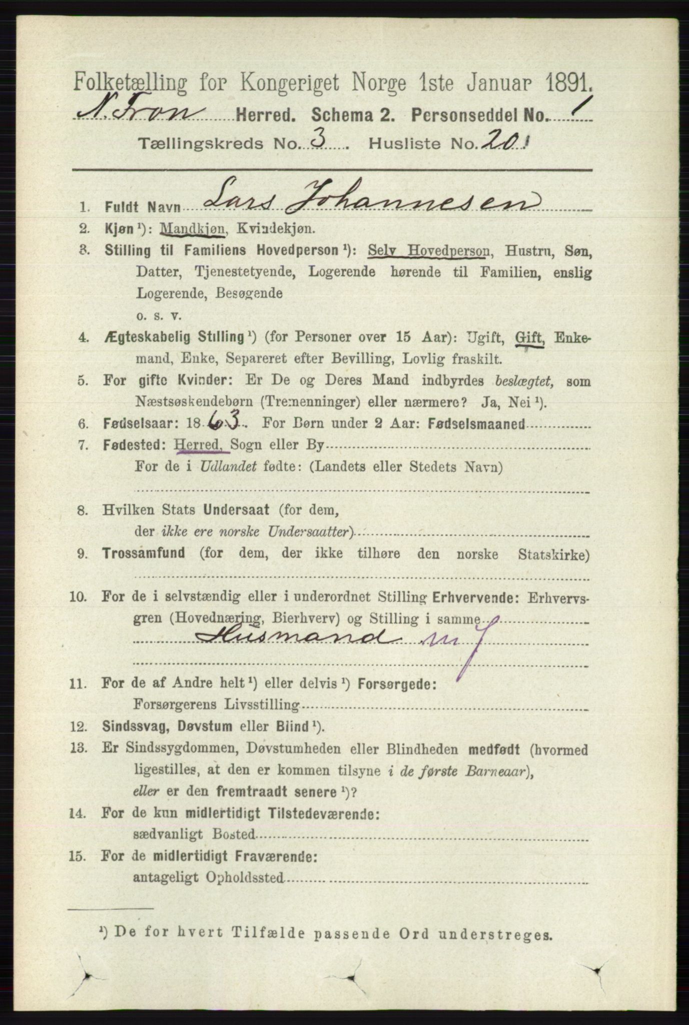 RA, 1891 census for 0518 Nord-Fron, 1891, p. 951