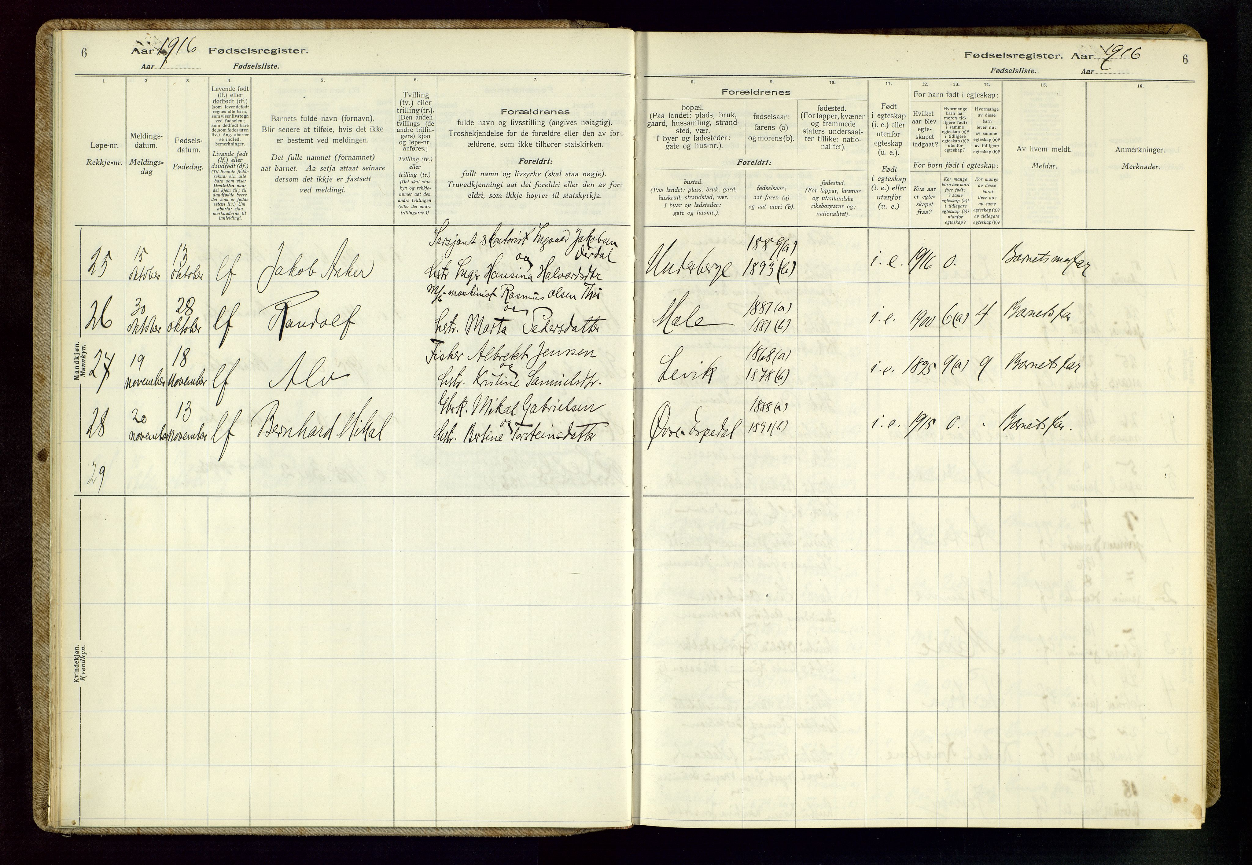 Høgsfjord sokneprestkontor, AV/SAST-A-101624/I/Id/L0002: Birth register no. 2, 1916-1959, p. 6