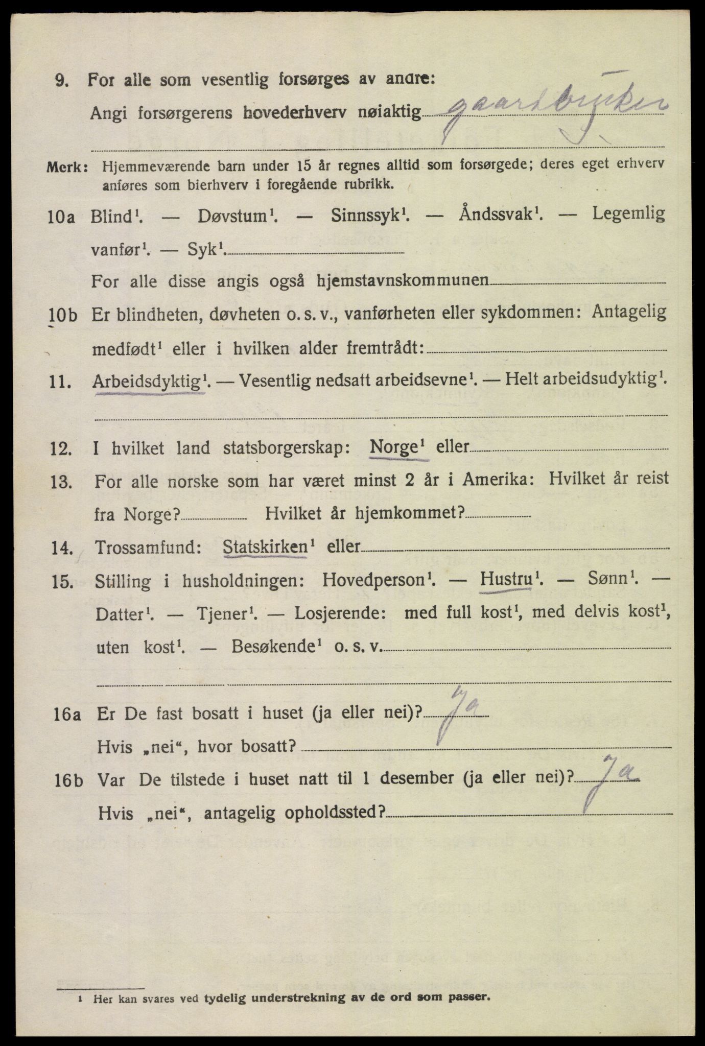 SAK, 1920 census for Vegårshei, 1920, p. 3425