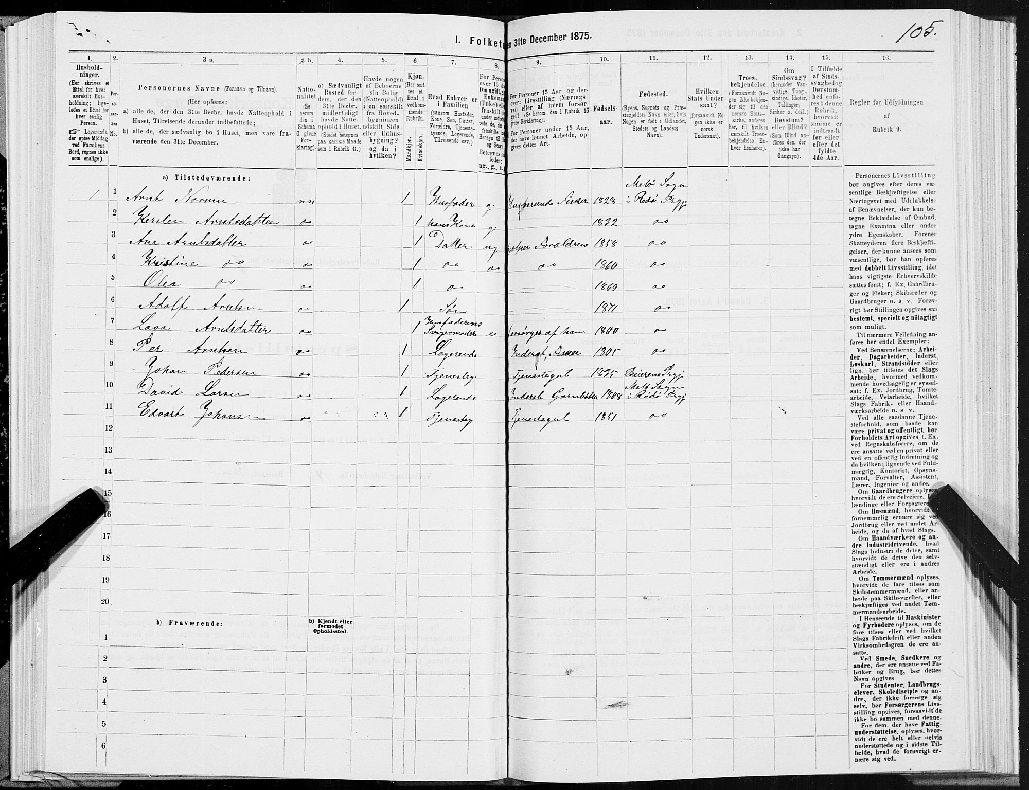 SAT, 1875 census for 1836P Rødøy, 1875, p. 3105