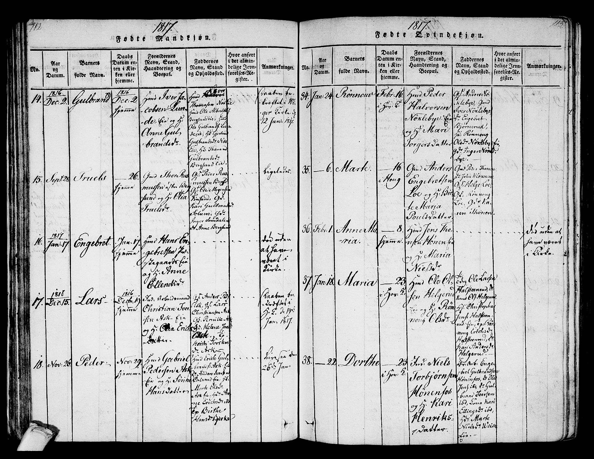 Norderhov kirkebøker, SAKO/A-237/F/Fa/L0008: Parish register (official) no. 8, 1814-1833, p. 112-113