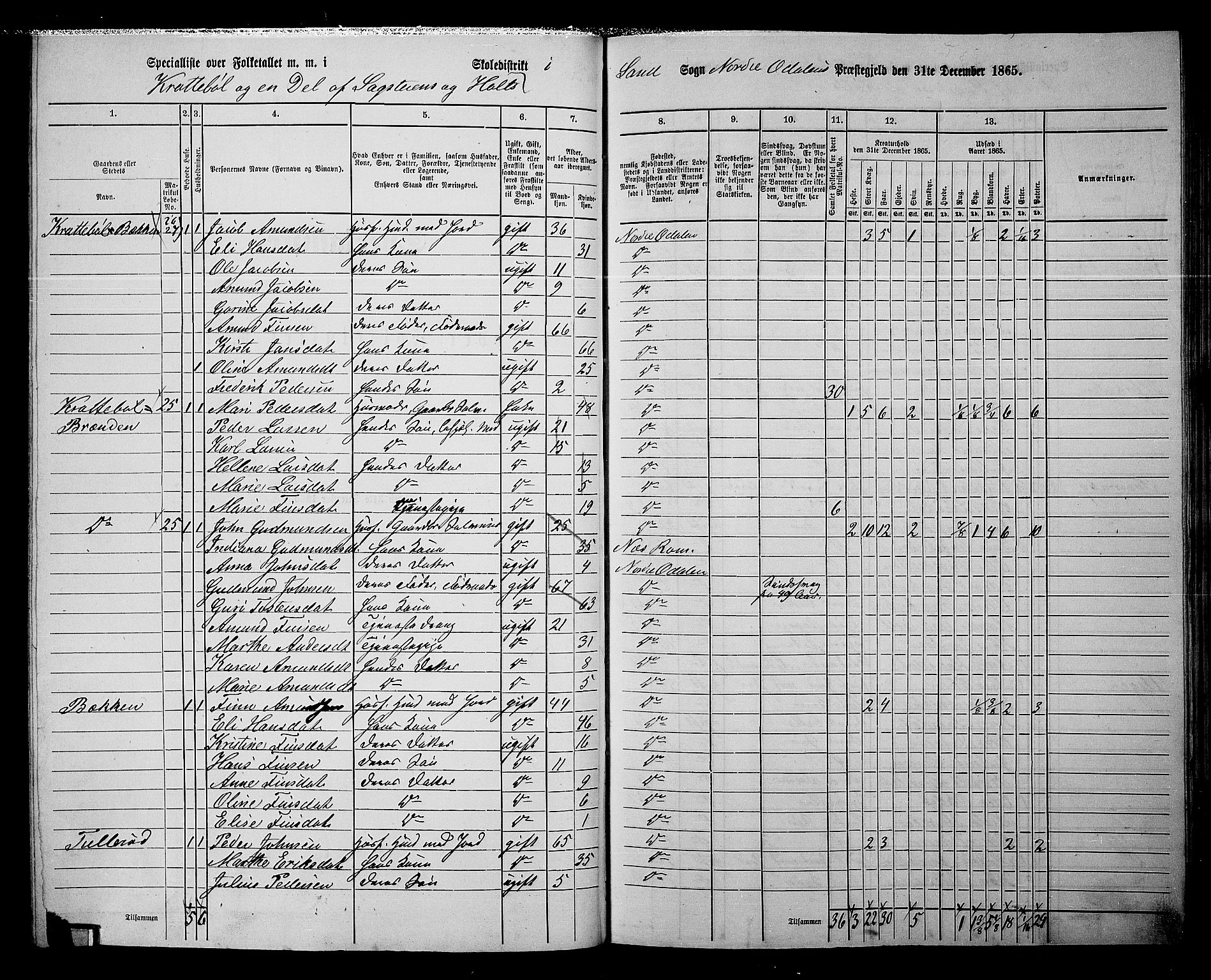 RA, 1865 census for Nord-Odal, 1865, p. 92