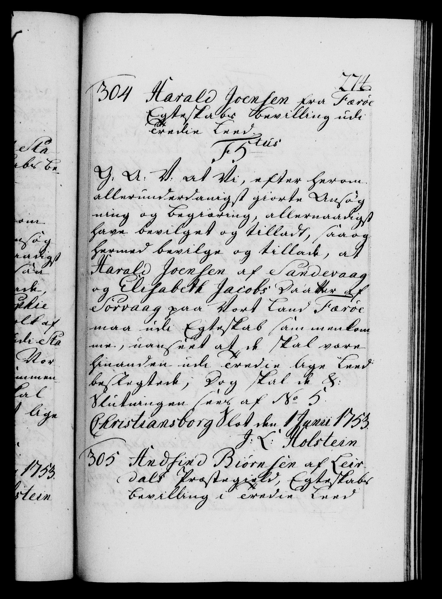 Danske Kanselli 1572-1799, AV/RA-EA-3023/F/Fc/Fca/Fcaa/L0038: Norske registre, 1753-1754, p. 274a