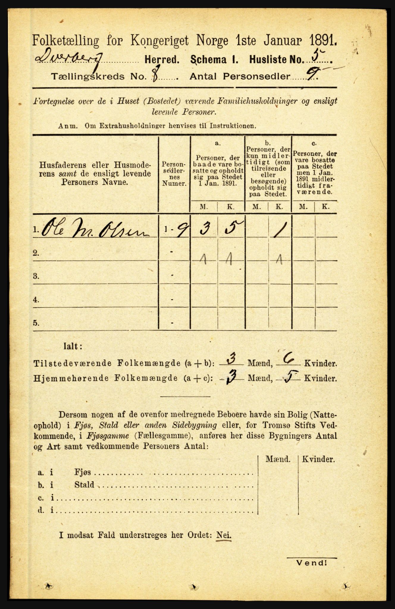 RA, 1891 census for 1872 Dverberg, 1891, p. 3053