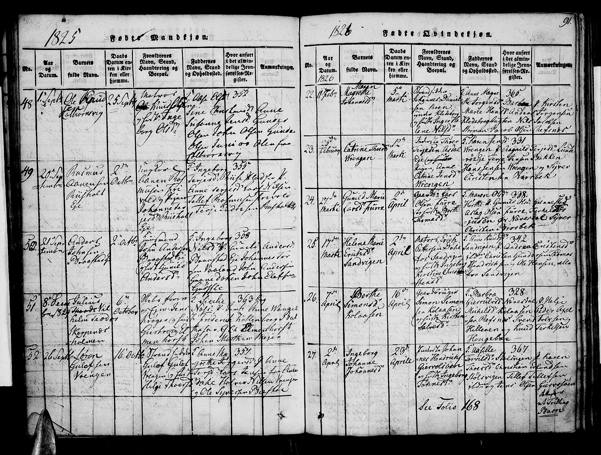 Øyestad sokneprestkontor, AV/SAK-1111-0049/F/Fa/L0012: Parish register (official) no. A 12, 1816-1827, p. 91