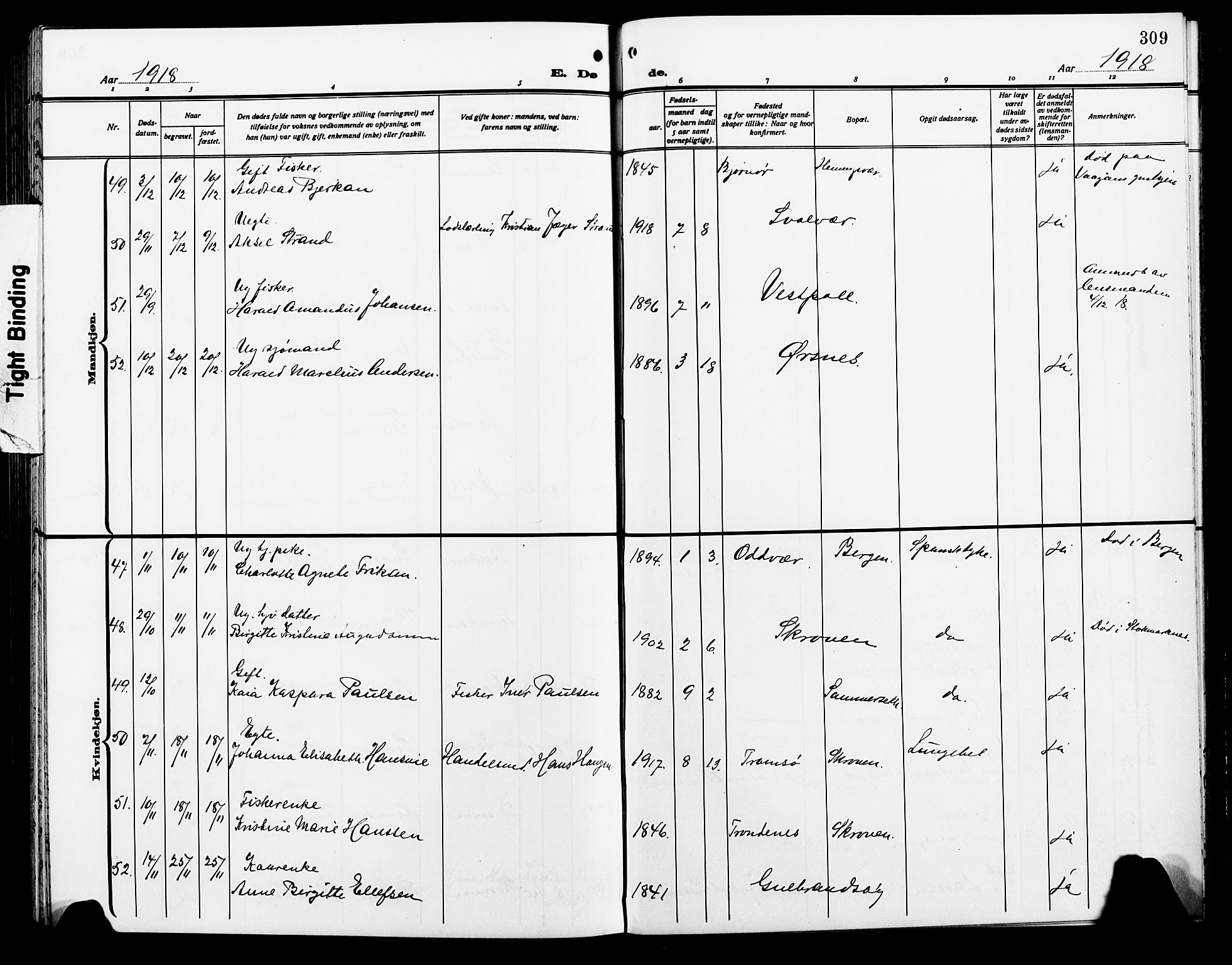 Ministerialprotokoller, klokkerbøker og fødselsregistre - Nordland, AV/SAT-A-1459/874/L1080: Parish register (copy) no. 874C09, 1915-1925, p. 309