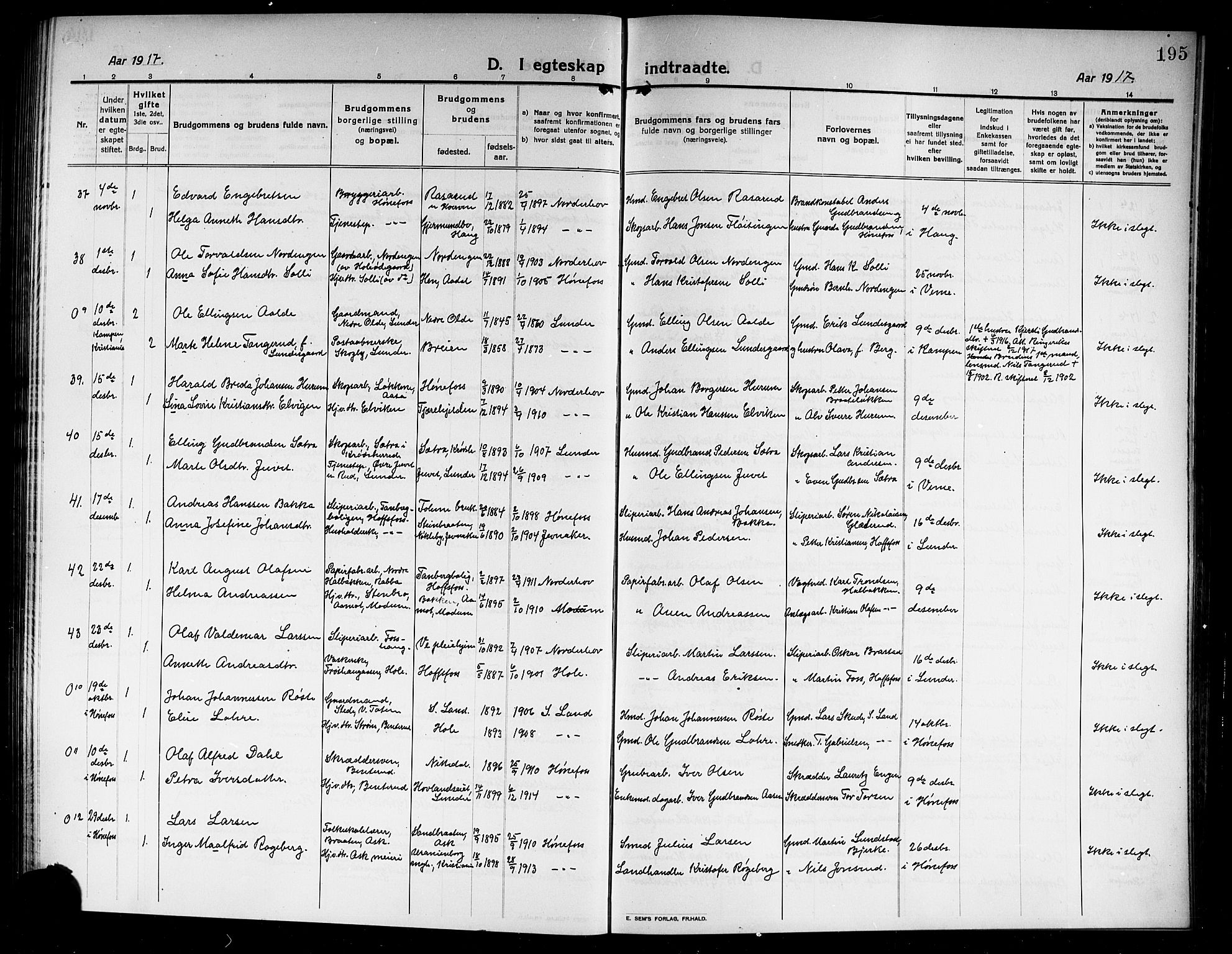 Norderhov kirkebøker, SAKO/A-237/G/Ga/L0009: Parish register (copy) no. I 9, 1913-1920, p. 195