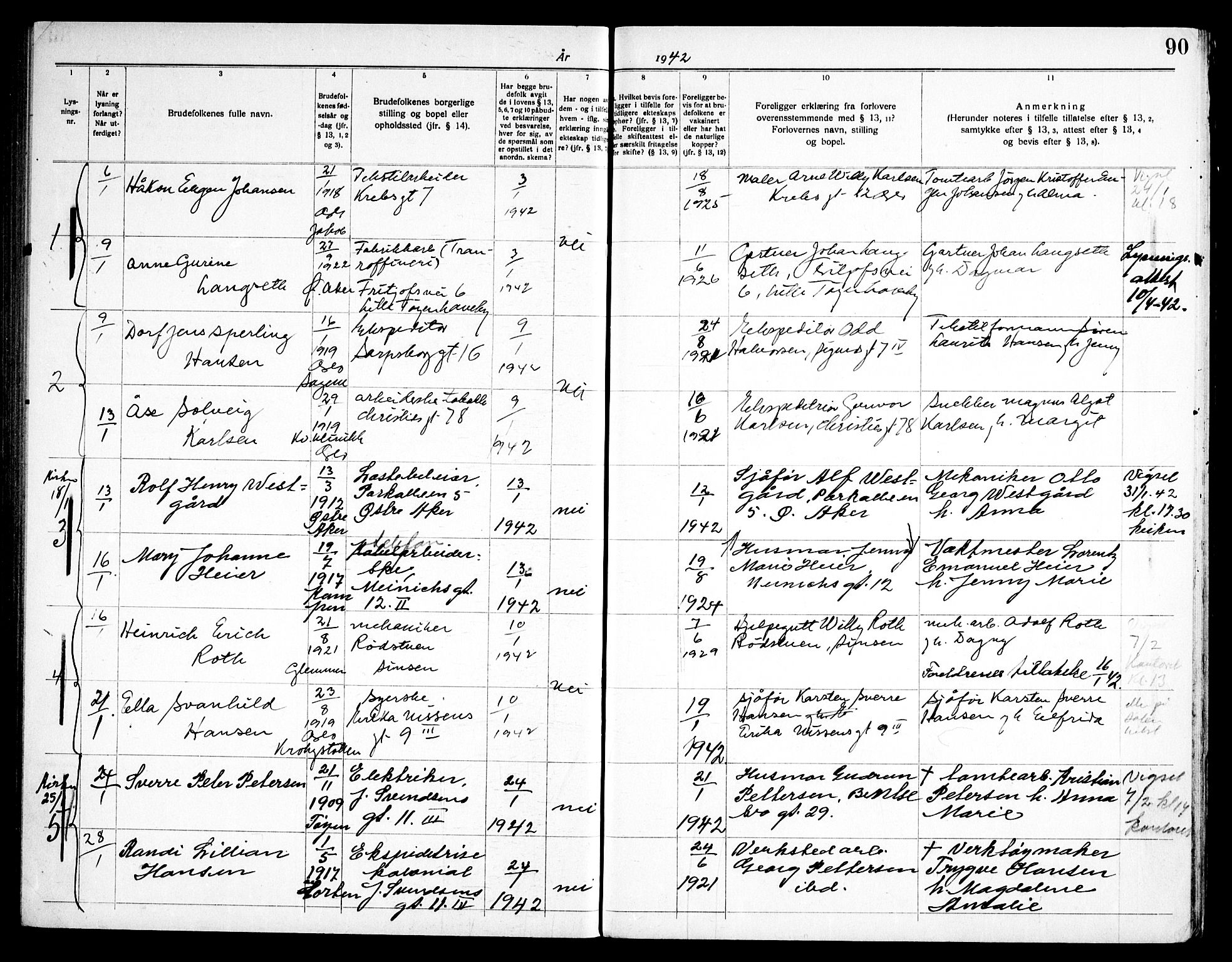 Torshov prestekontor Kirkebøker, SAO/A-10238a/H/Ha/L0002: Banns register no. 2, 1938-1945, p. 90