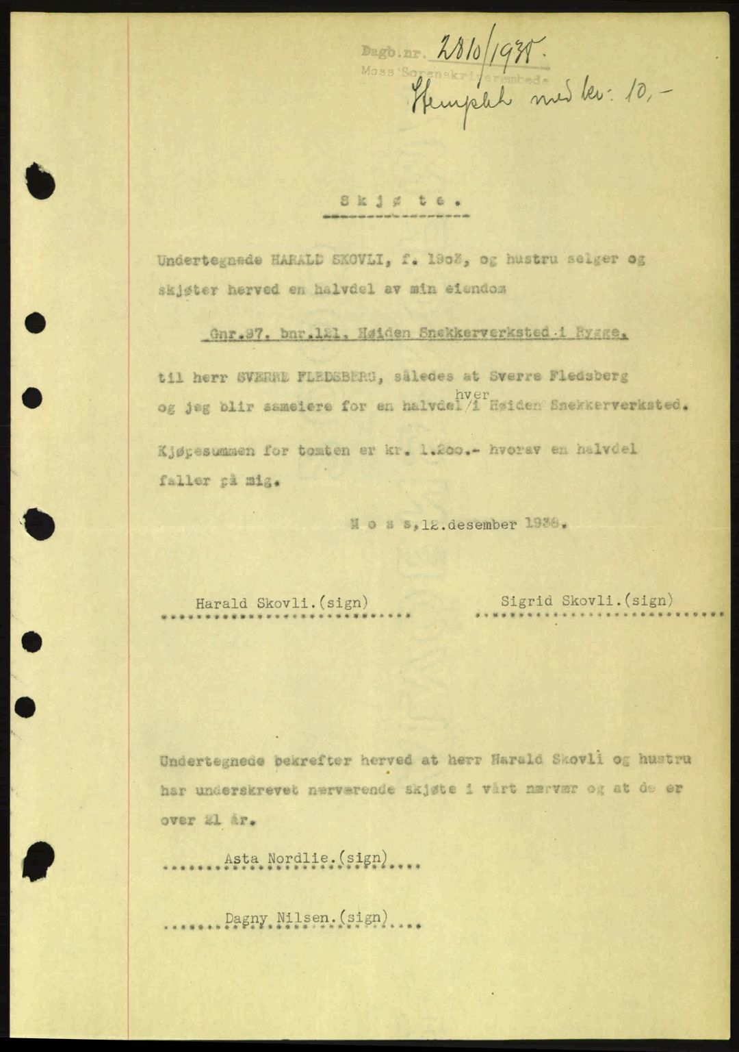 Moss sorenskriveri, SAO/A-10168: Mortgage book no. A5, 1938-1939, Diary no: : 2810/1938