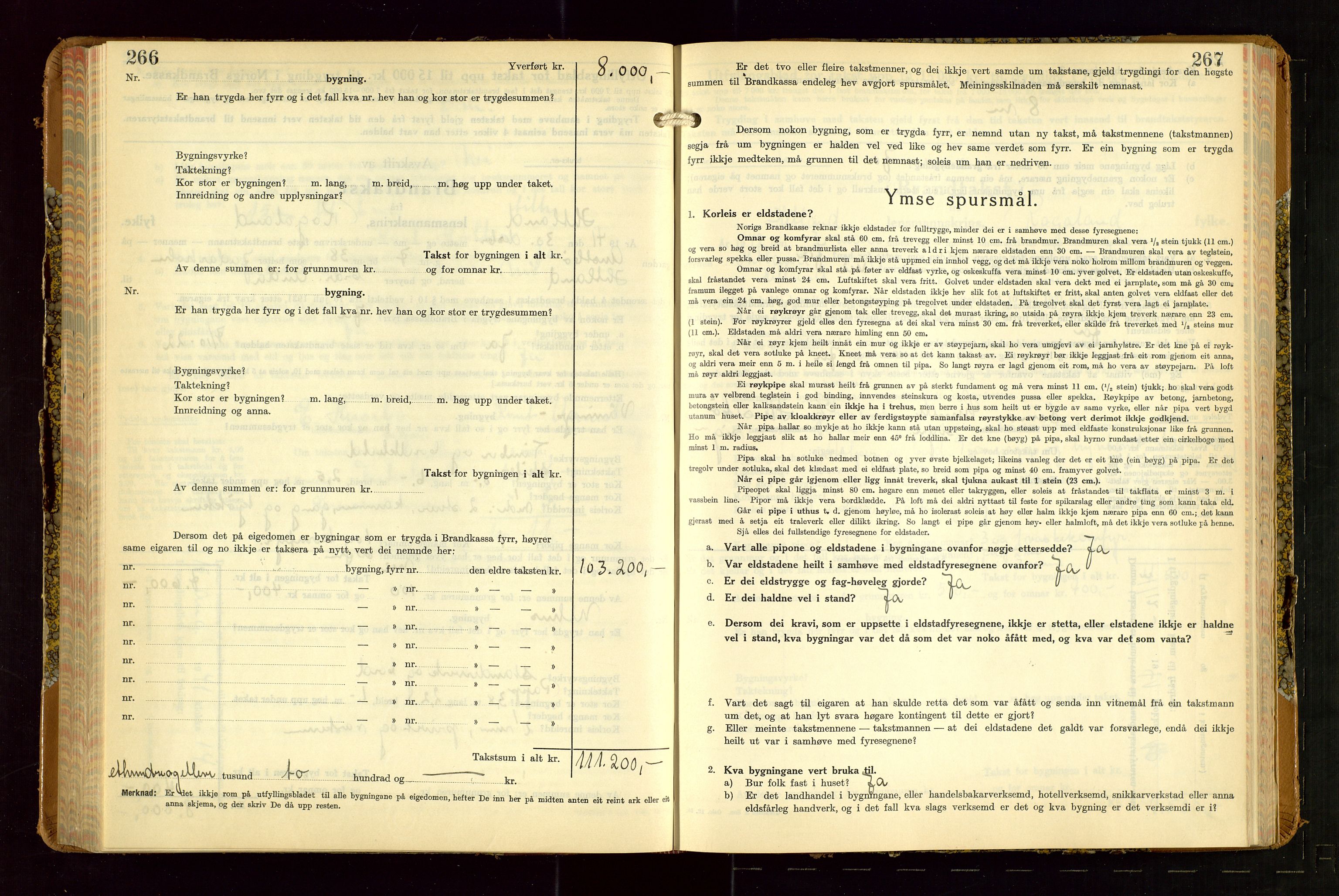 Hetland lensmannskontor, AV/SAST-A-100101/Gob/L0007: "Brandtakstbok", 1939-1949, p. 266-267