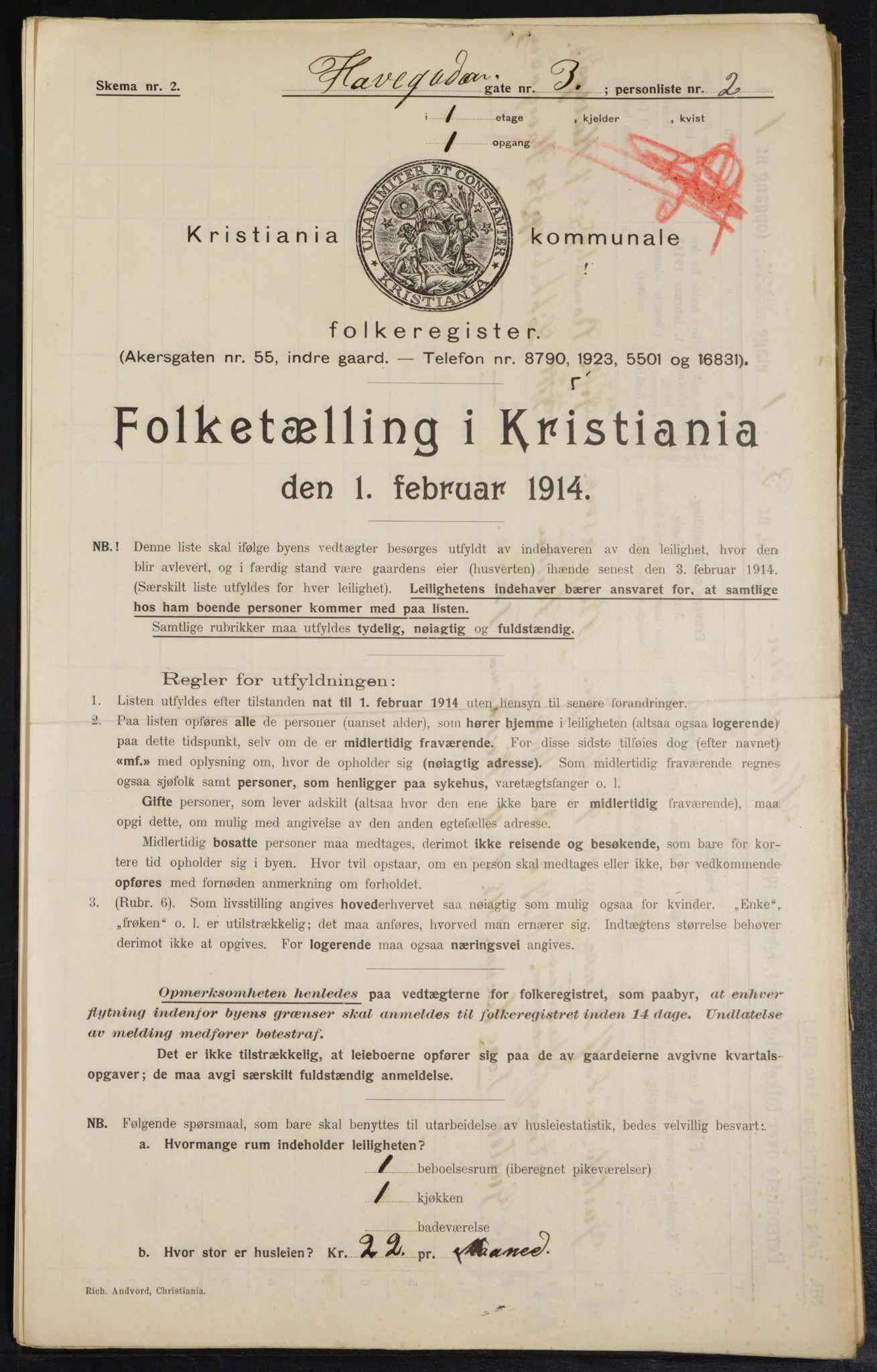 OBA, Municipal Census 1914 for Kristiania, 1914, p. 33397