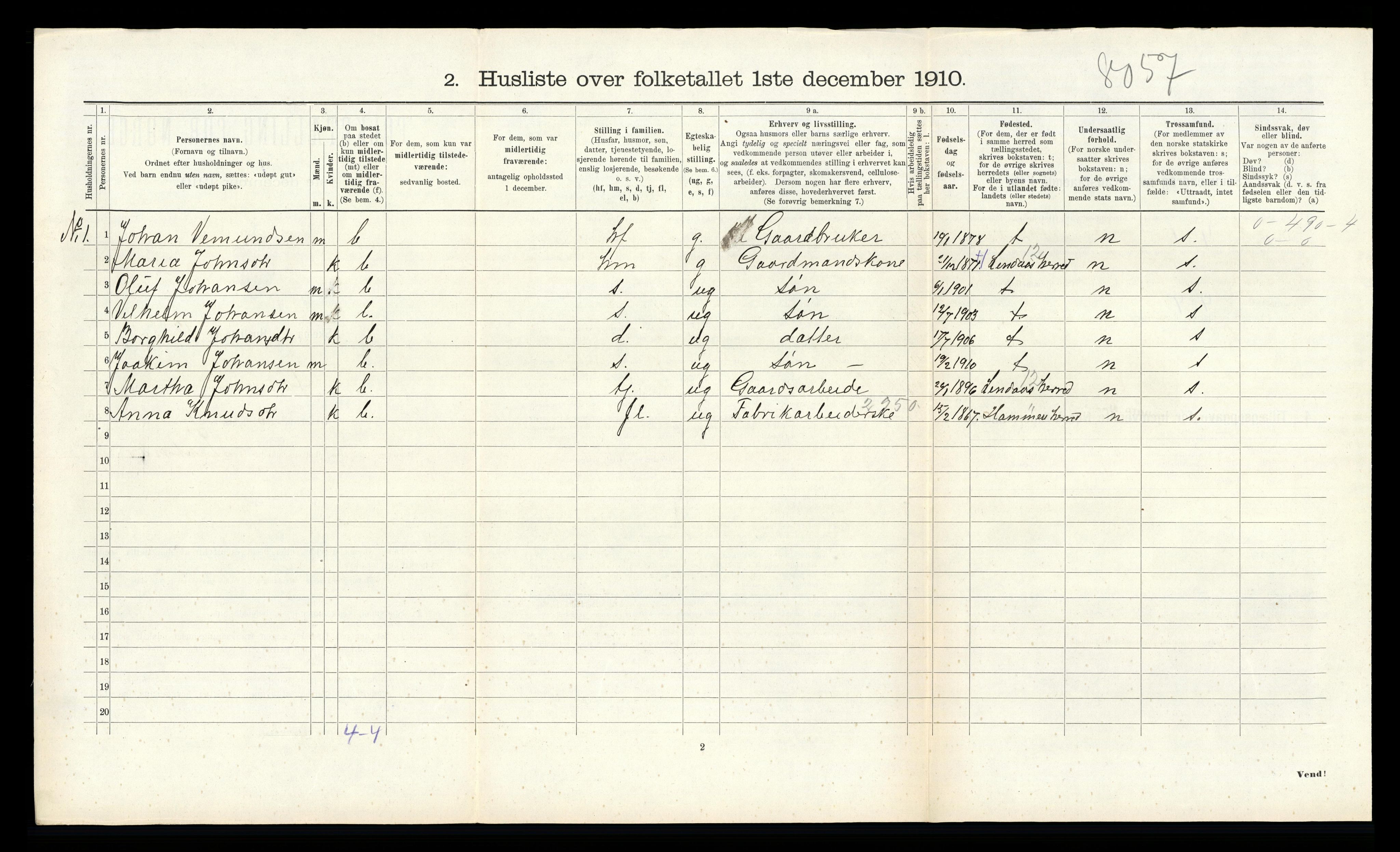 RA, 1910 census for Åsane, 1910, p. 346
